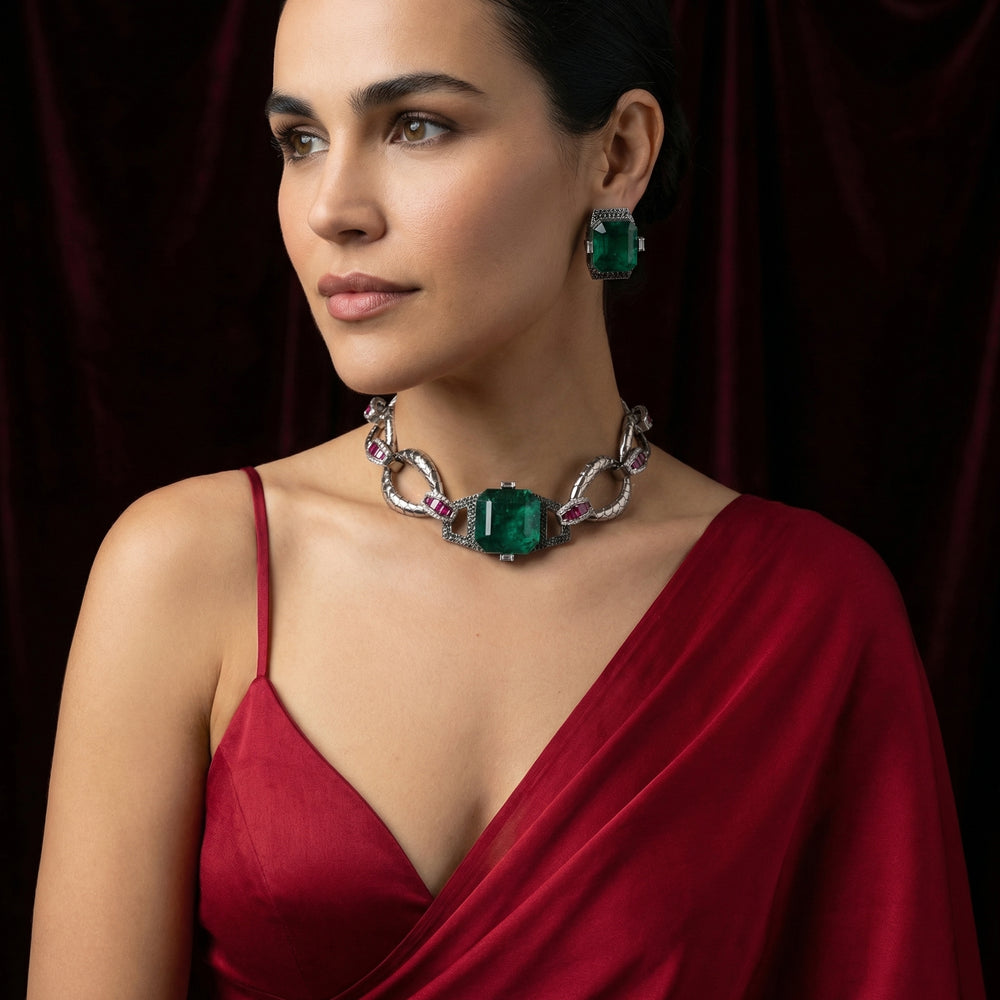 Zaméa – crimson emerald necklace set by Ozel