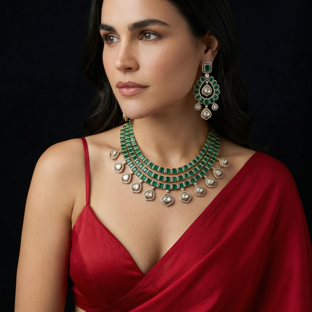 Alita Cascade Set with tiered cascading elements in luminous handcrafted gold by Ozel