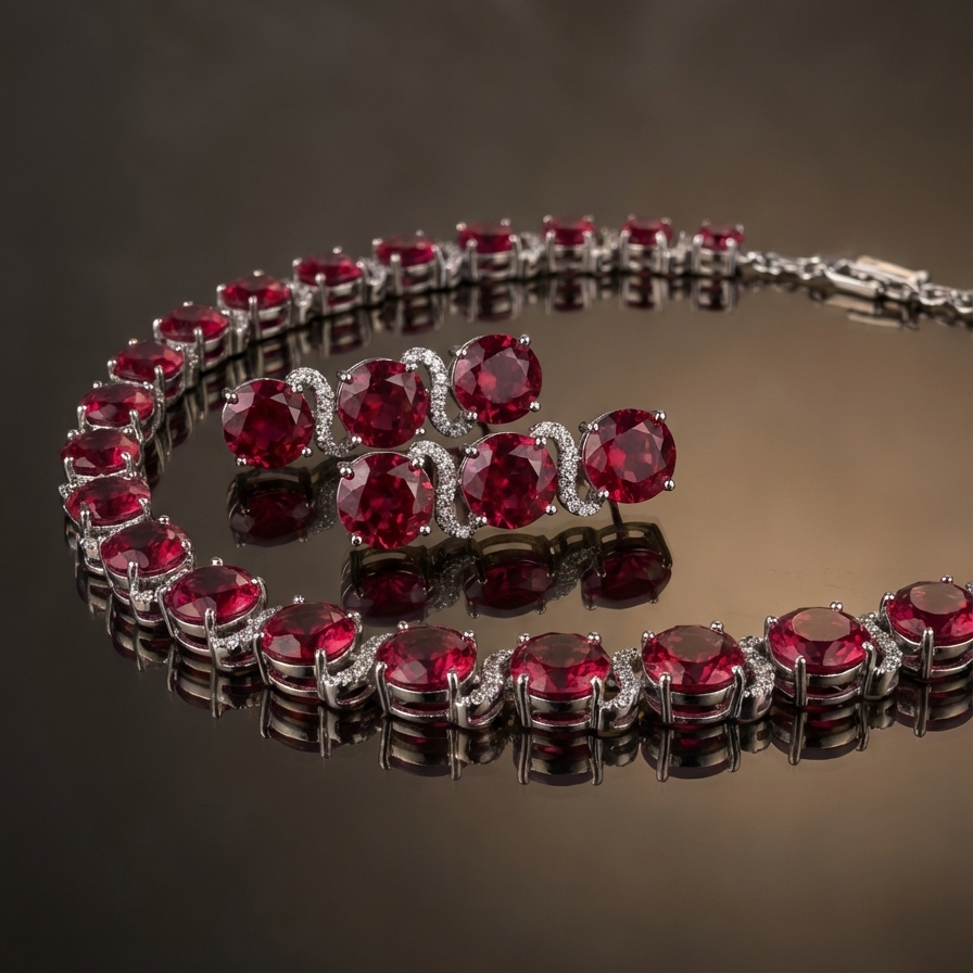 Rubélia – crimson radiance necklace set by Ozel