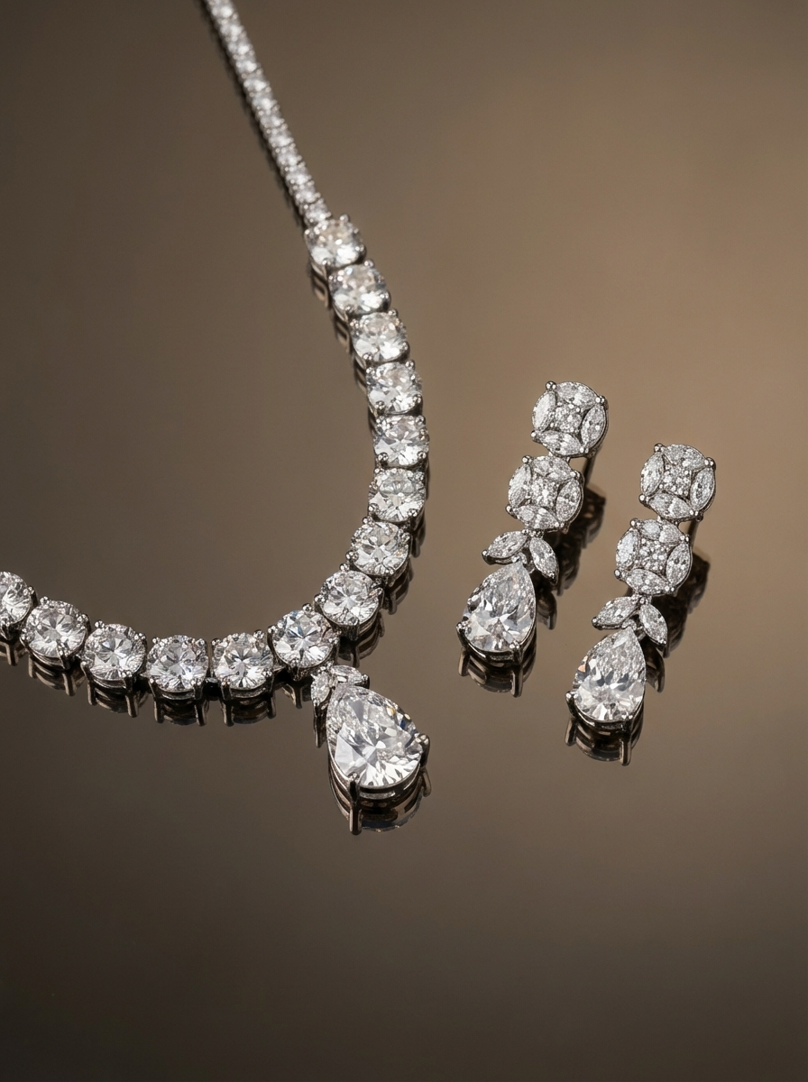 Solara Teardrop Diamond Necklace Set – luminous diamond necklace set by Ozel