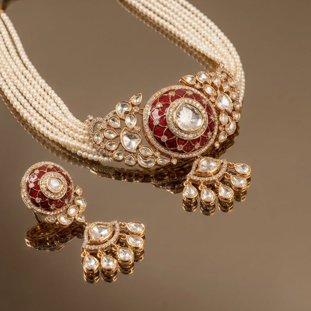 Vayana Polki Pearl Choker Set – heritage polki pearl jewelry by Ozel