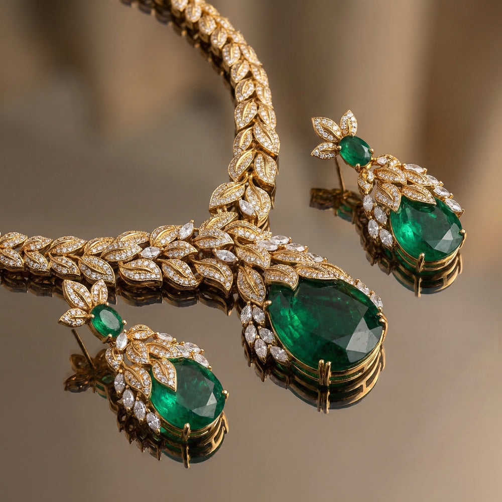 Zehra – emerald vaani necklace set by Ozel