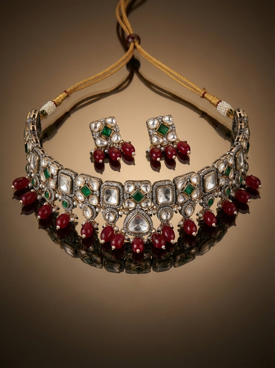 Ruzara Sheesh Crimson Choker Set