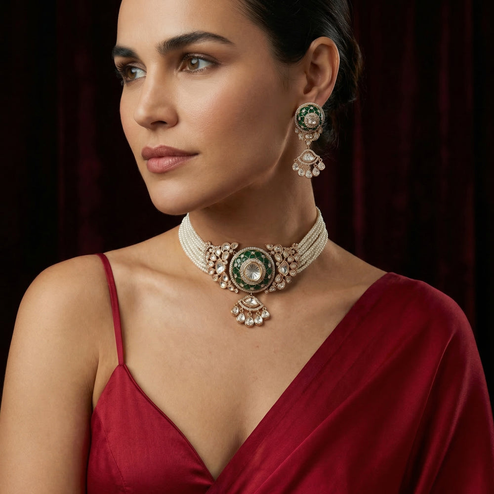 Vayana Polki Pearl Choker Set – Indian bridal pearl jewelry by Ozel