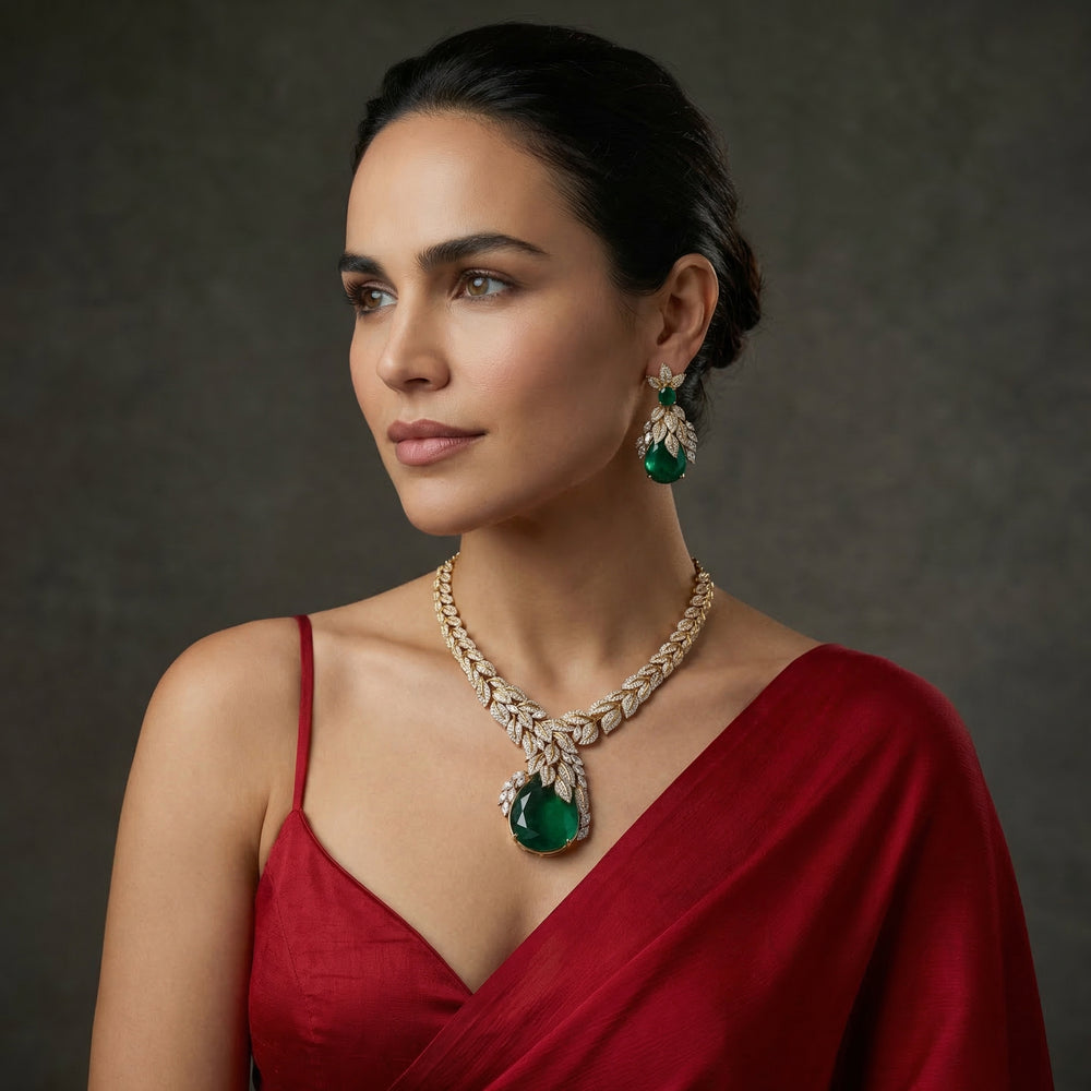 Zehra – emerald vaani necklace set by Ozel