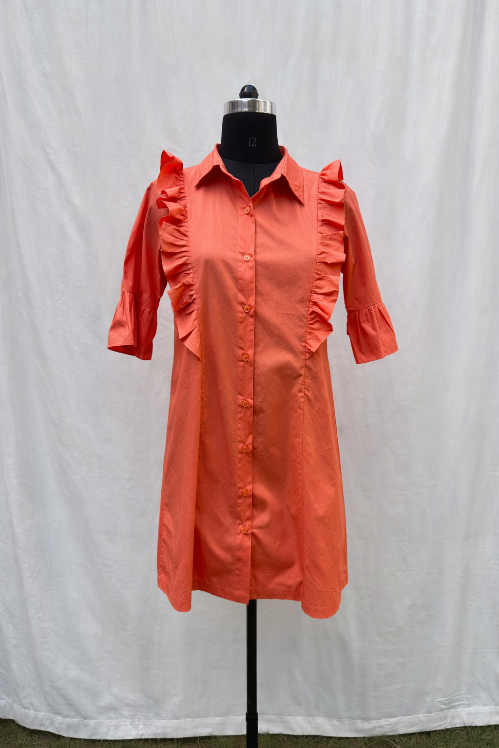 Orange Poplin Ruffle mini dress (Sale)
