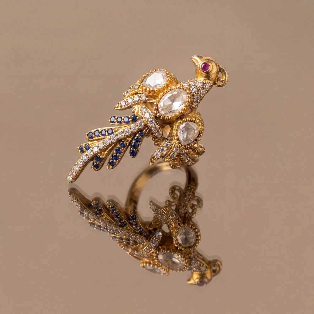 Peacock whisper ring – artisanal Indian jewelry by Ozel