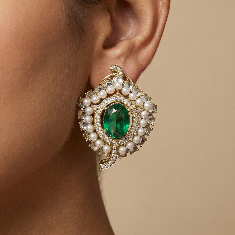 Pearl Halo Statement Studs – handcrafted pearl stud earrings by Ozel