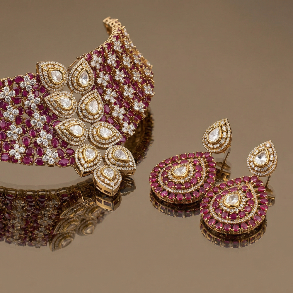 Ruby lattice luxe choker set – worn on neck by Ozel