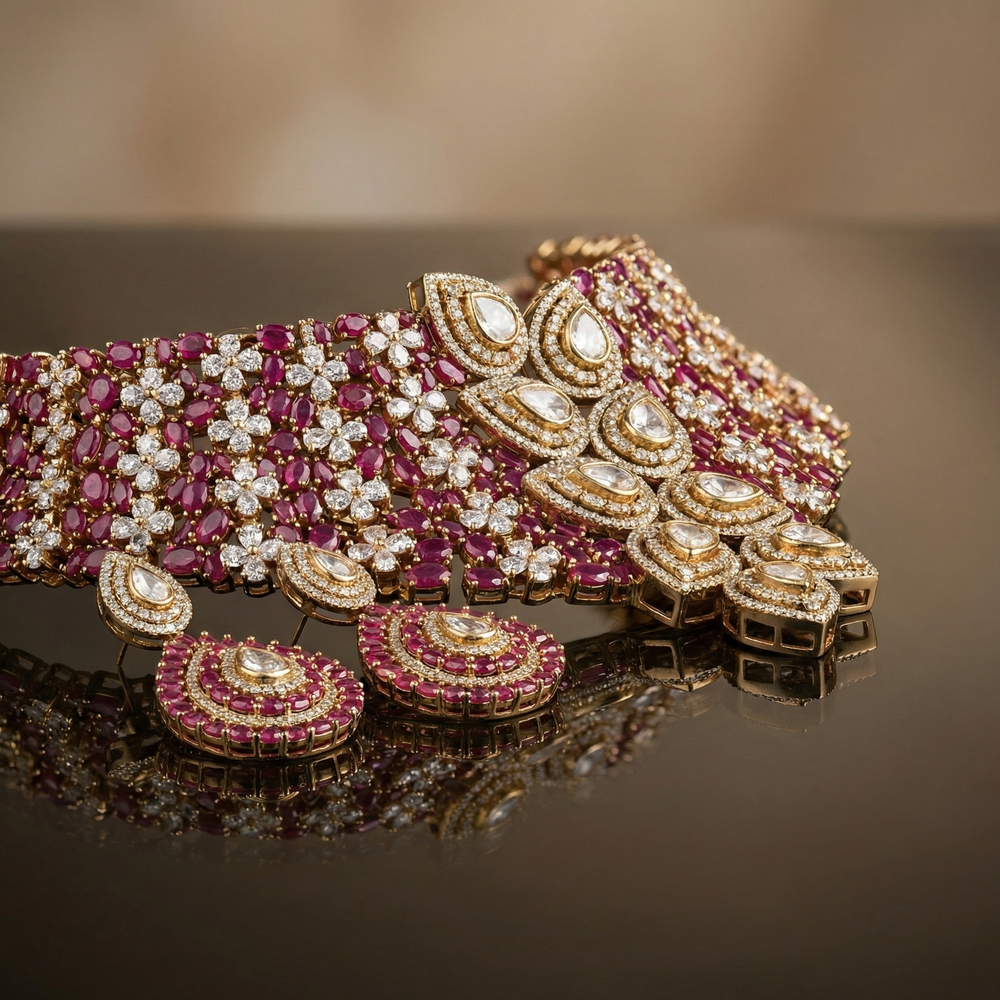 Ruby lattice luxe choker set – full set view by Ozel