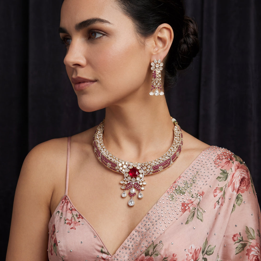 Shanaya Ruby Necklace Set – vibrant ruby bridal necklace by Ozel
