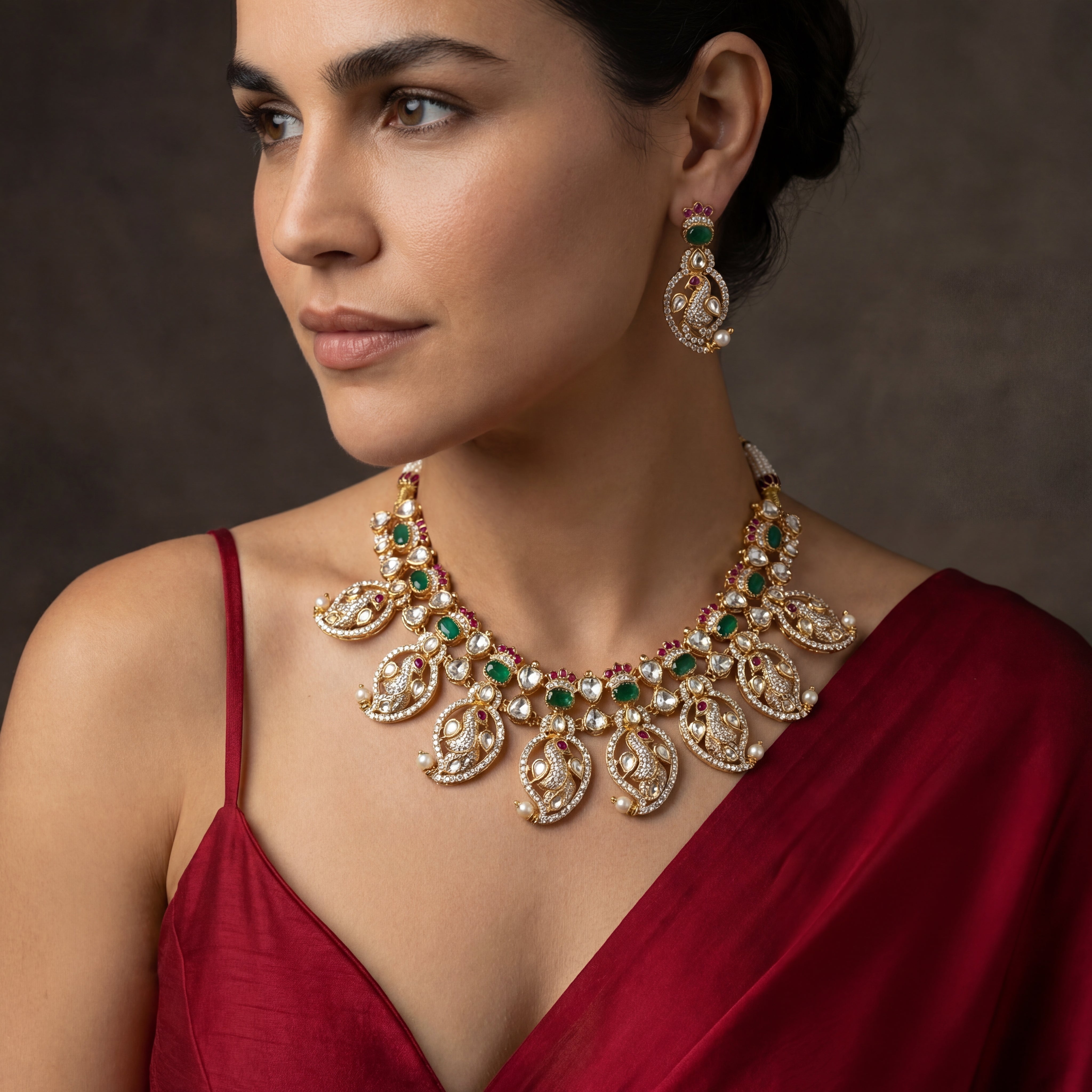 Vanshika Emerald Kundan Haar Set