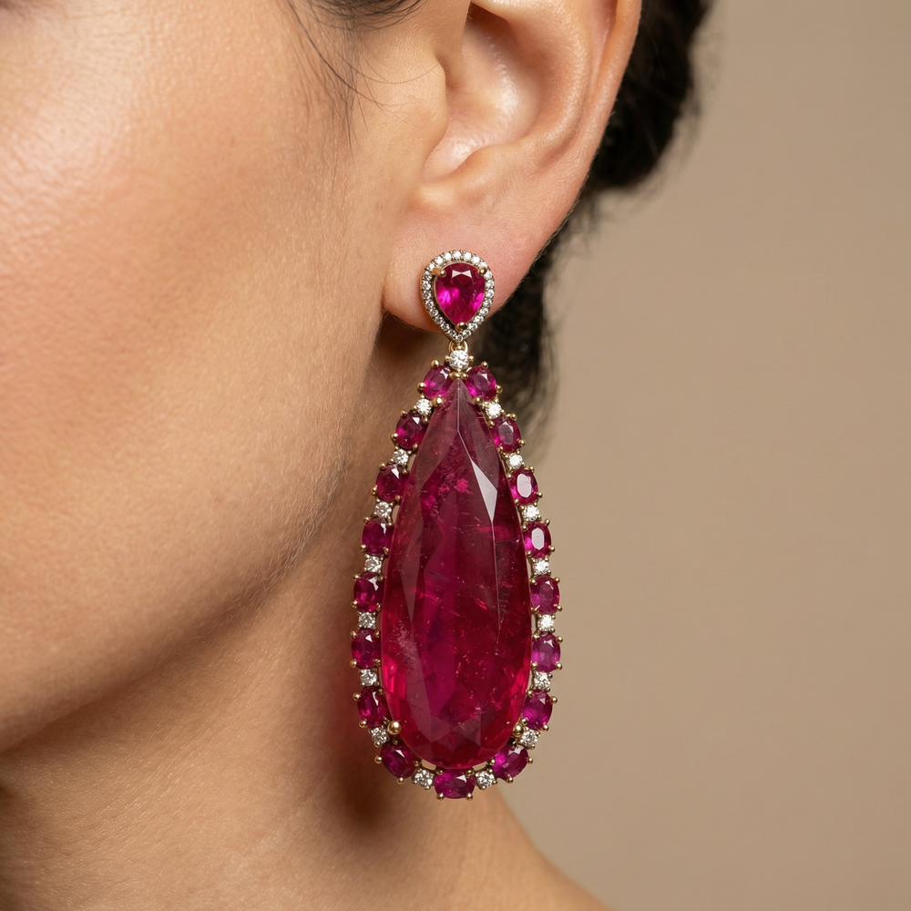 Vanya – luxe pink drop earrings by Ozel