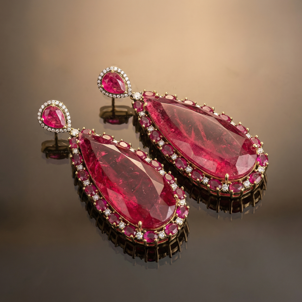 Vanya – luxe pink drop earrings by Ozel