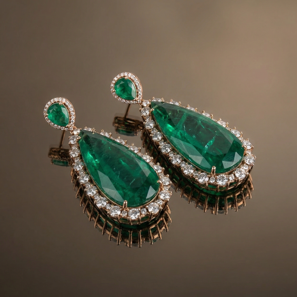 Vanya Luxe Emerald Drops Earrings – artisan Indian jewelry by Ozel