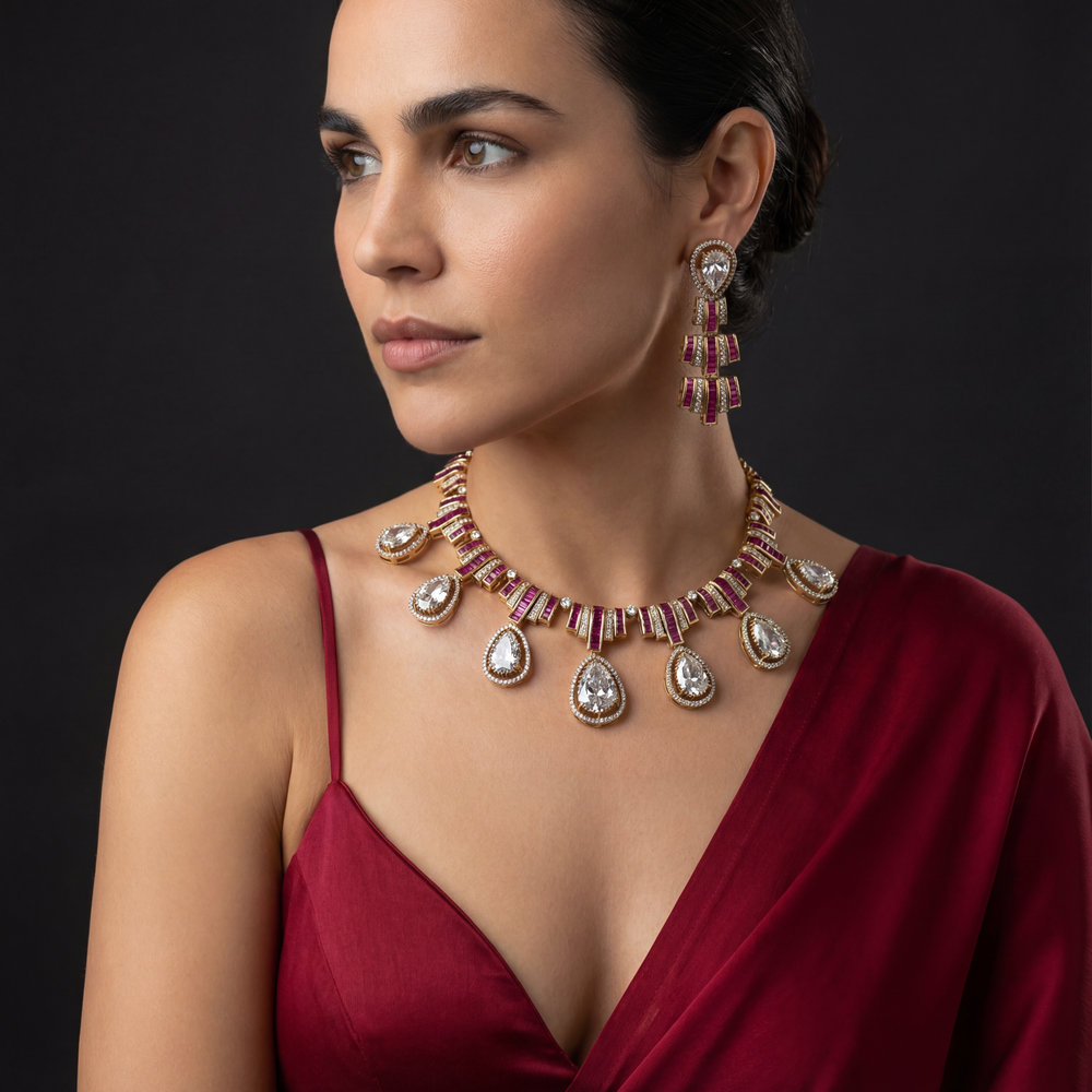 Virelle Baguette and Moissanite Set with architectural baguette cuts and diamond-like brilliance by Ozel