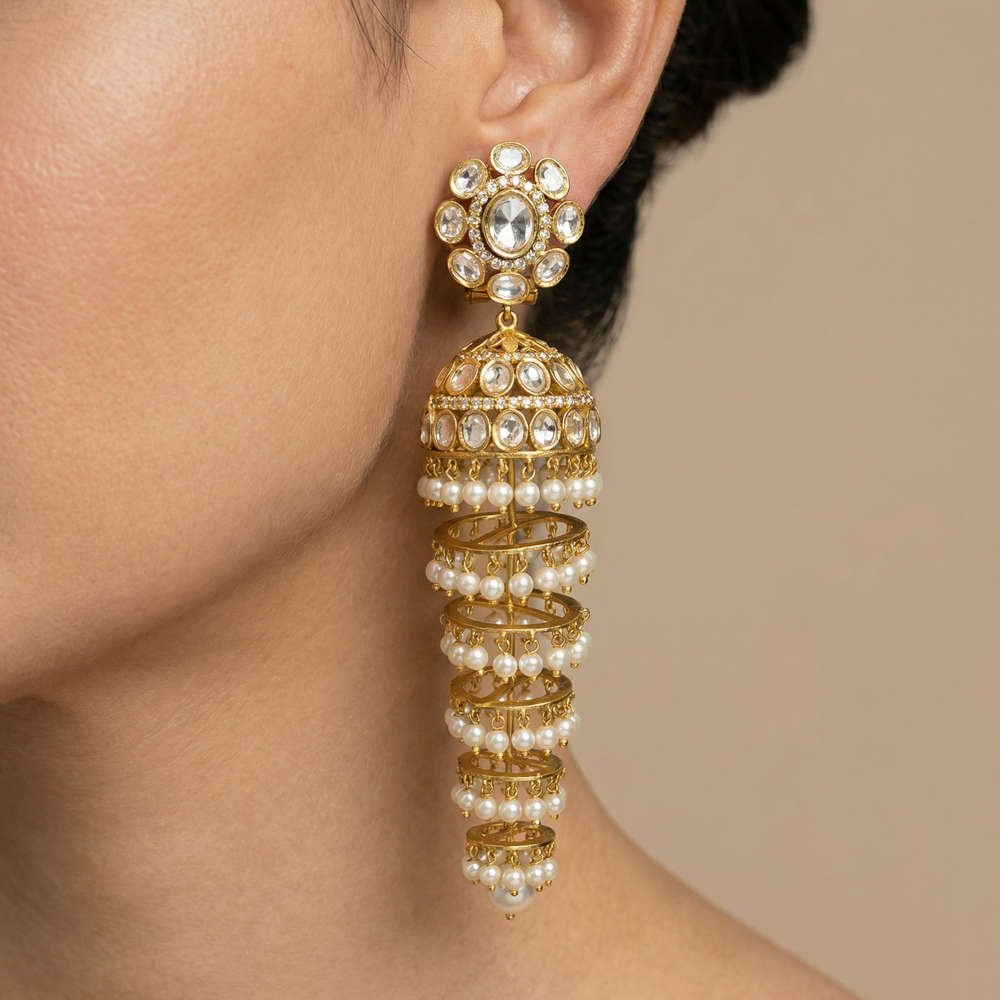 Zara jhumka earrings with layered stone detailing