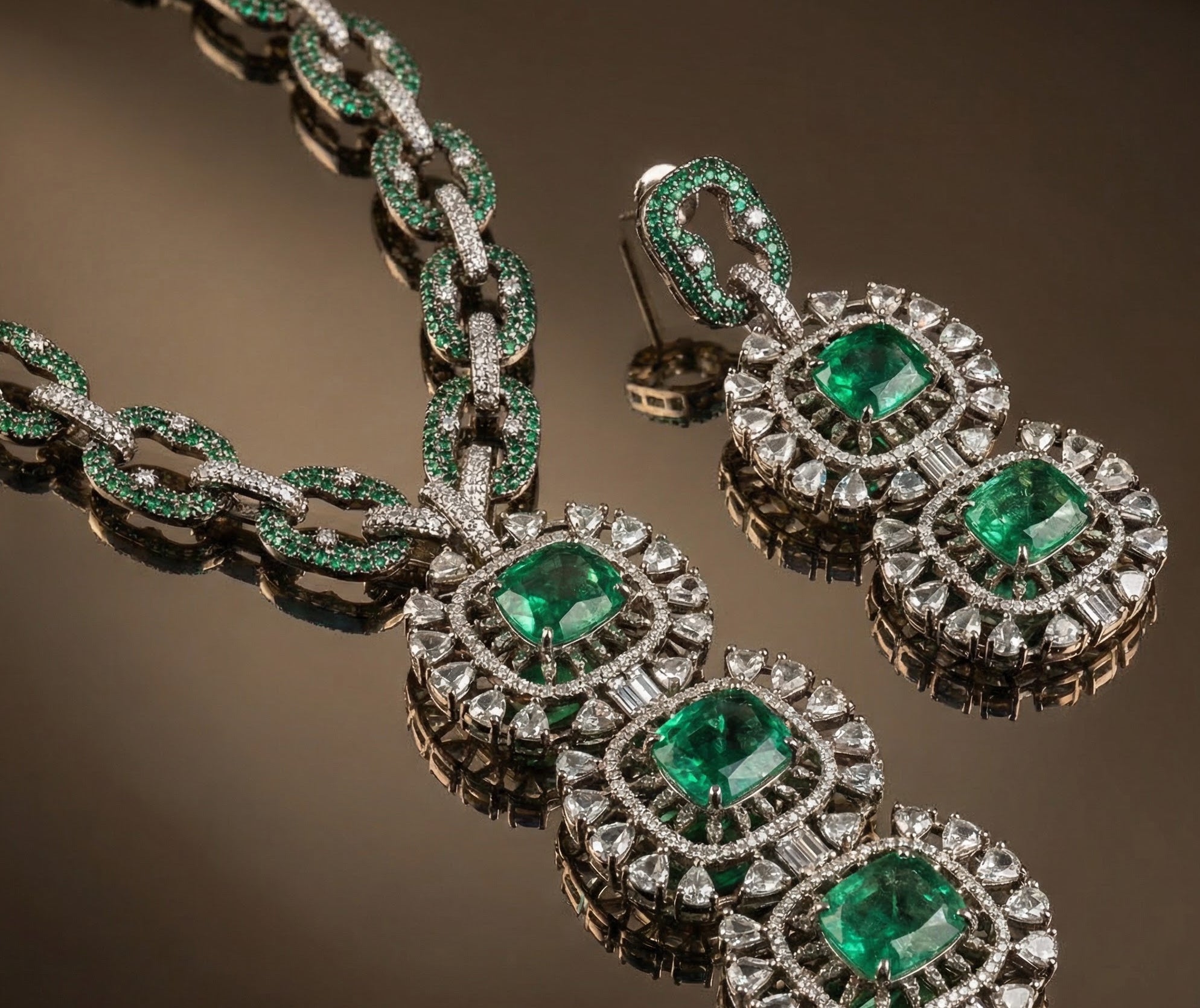 Zavian Emerald Diamond Link Statement Set