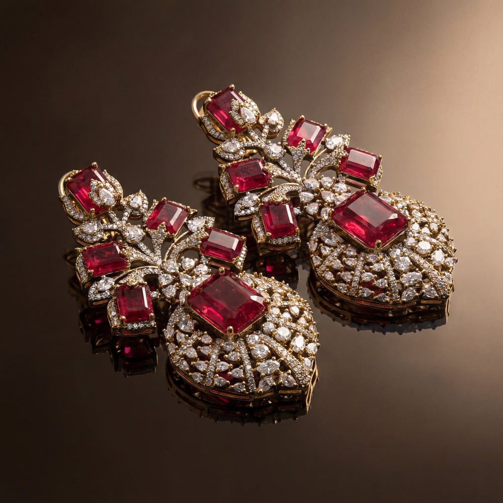 Zafira bloom statement earrings – full pair view by Ozel