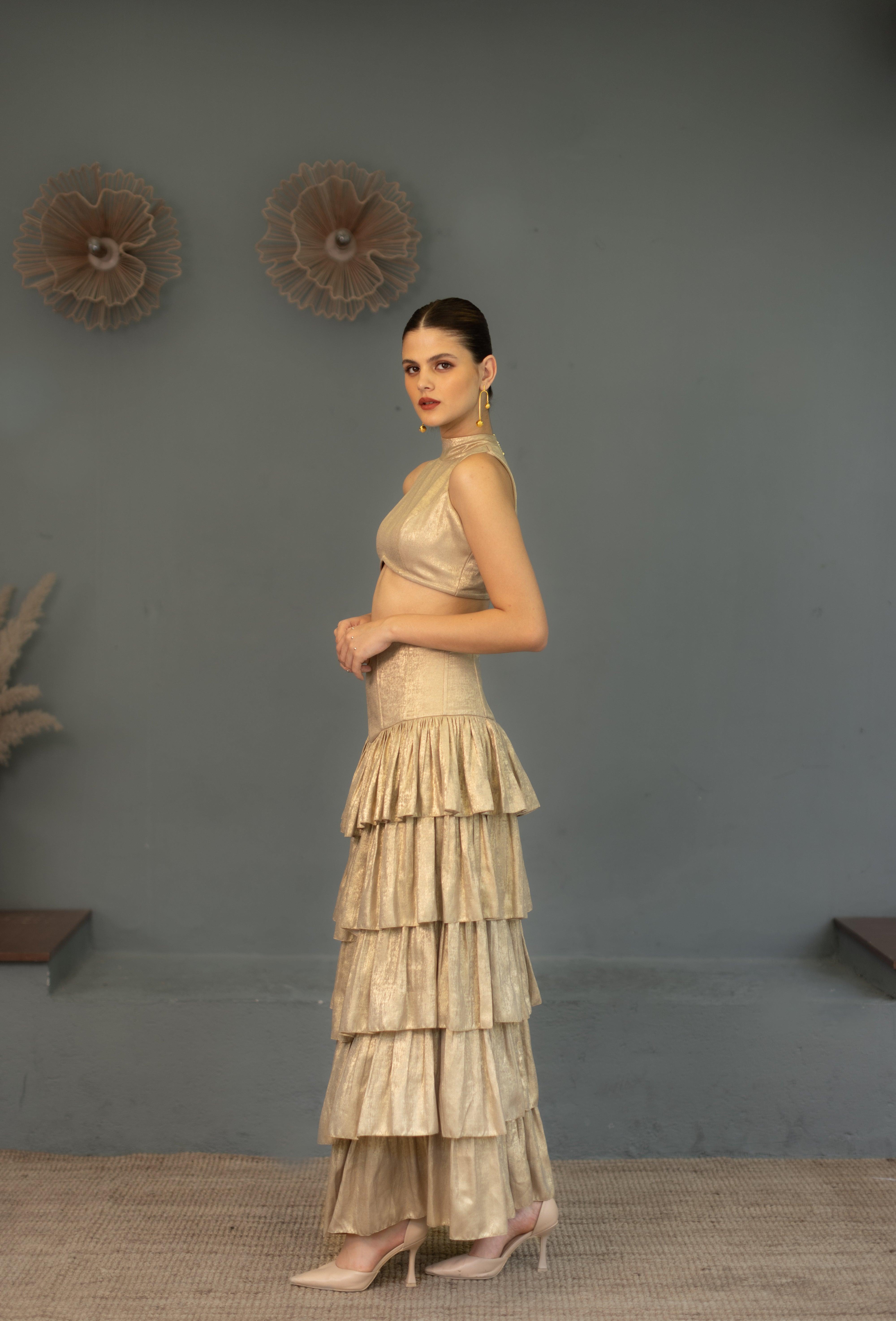 Leia Corset Skirt and Top set - Gold - Ozel