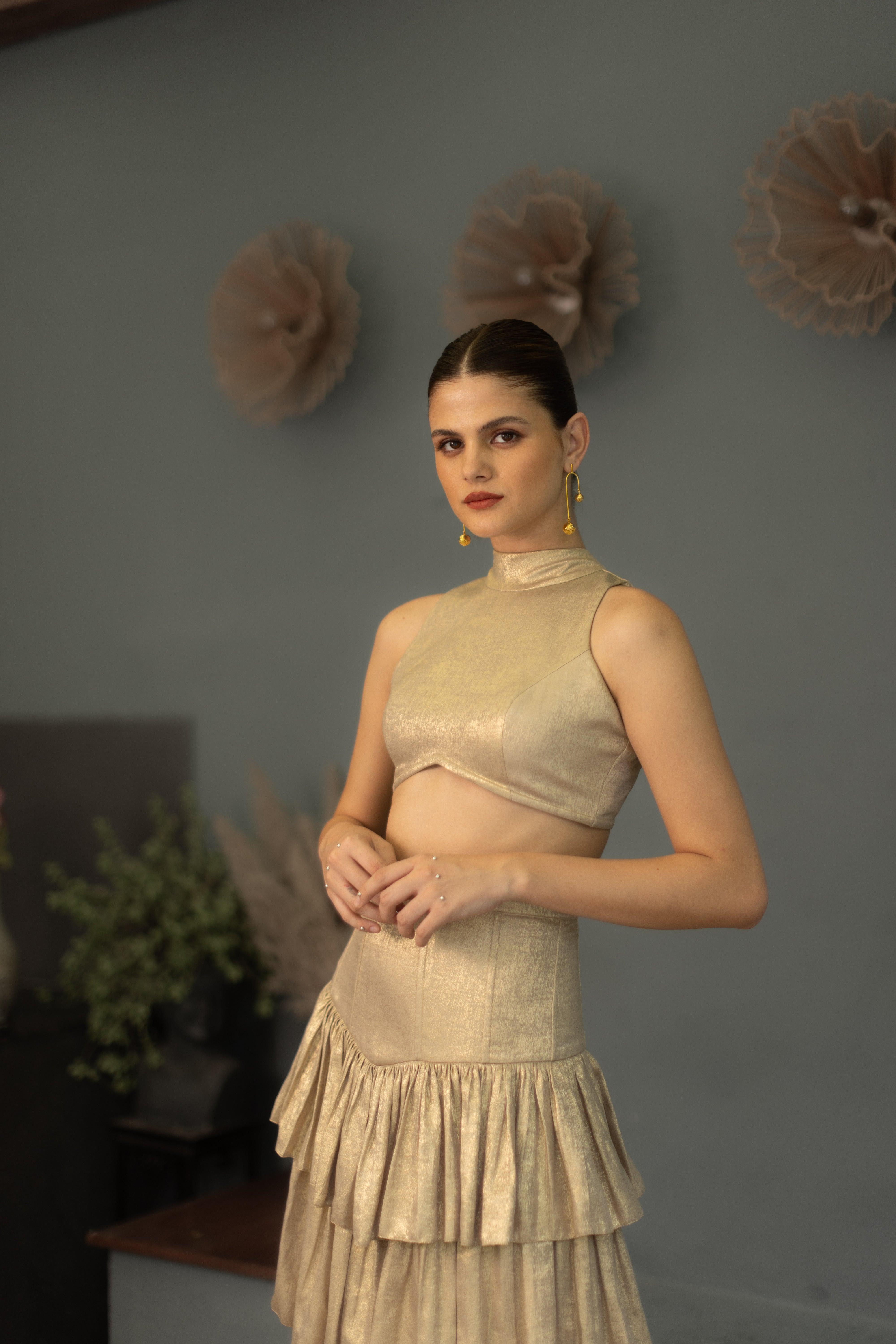 Leia Corset Skirt and Top set - Gold - Ozel