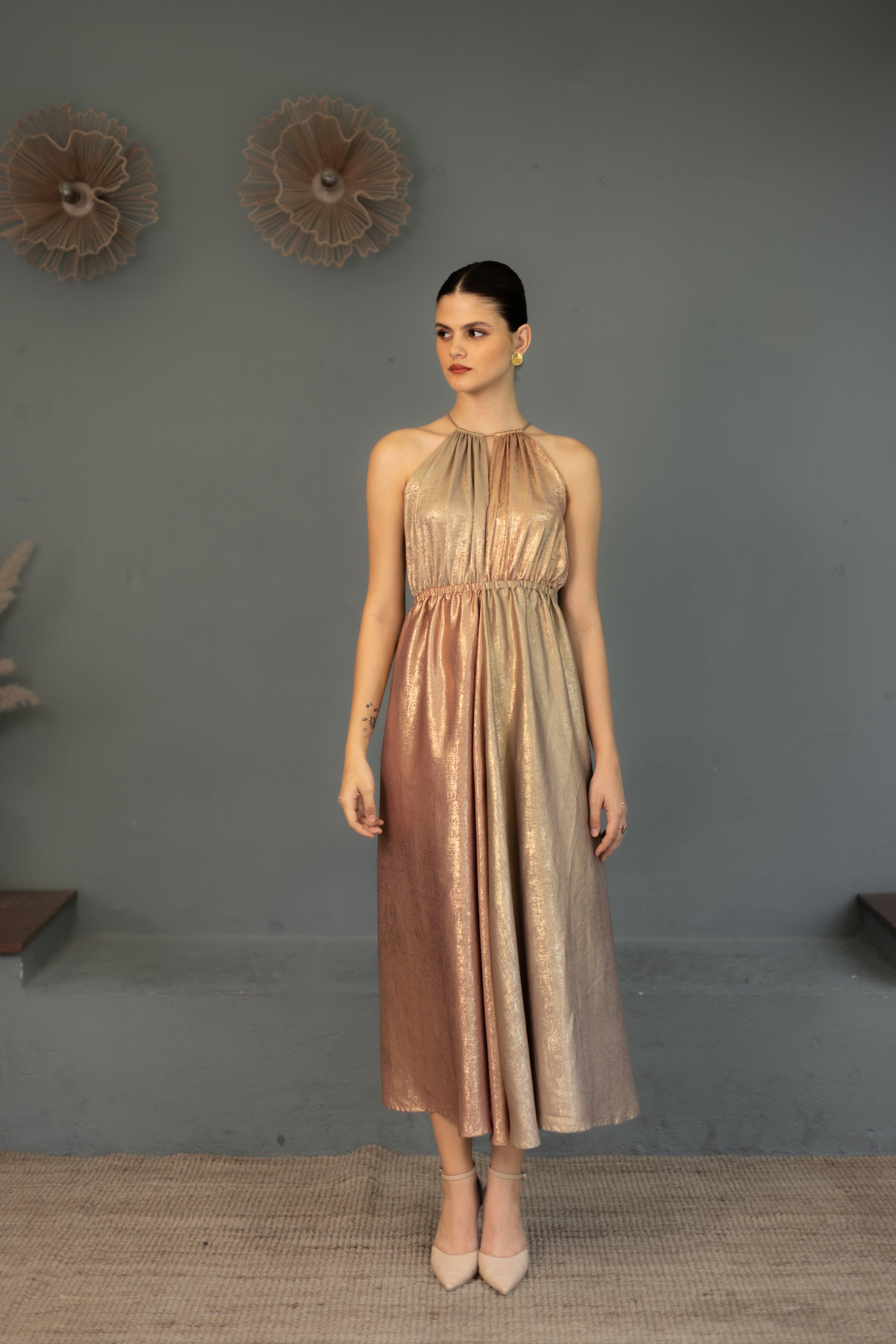 Harper Pink and Gold Two Tone Dress - Ozel