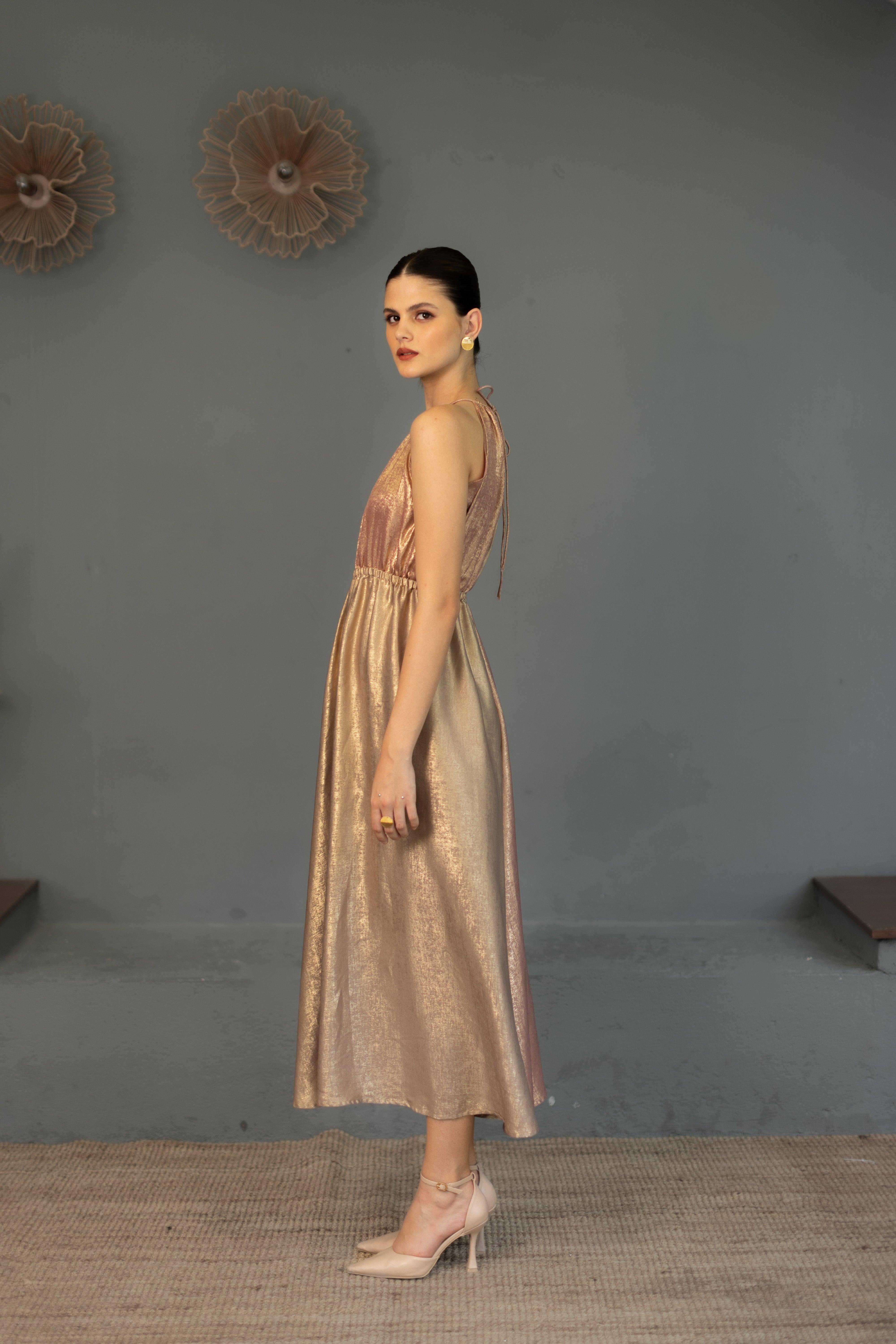 Harper Pink and Gold Two Tone Dress - Ozel