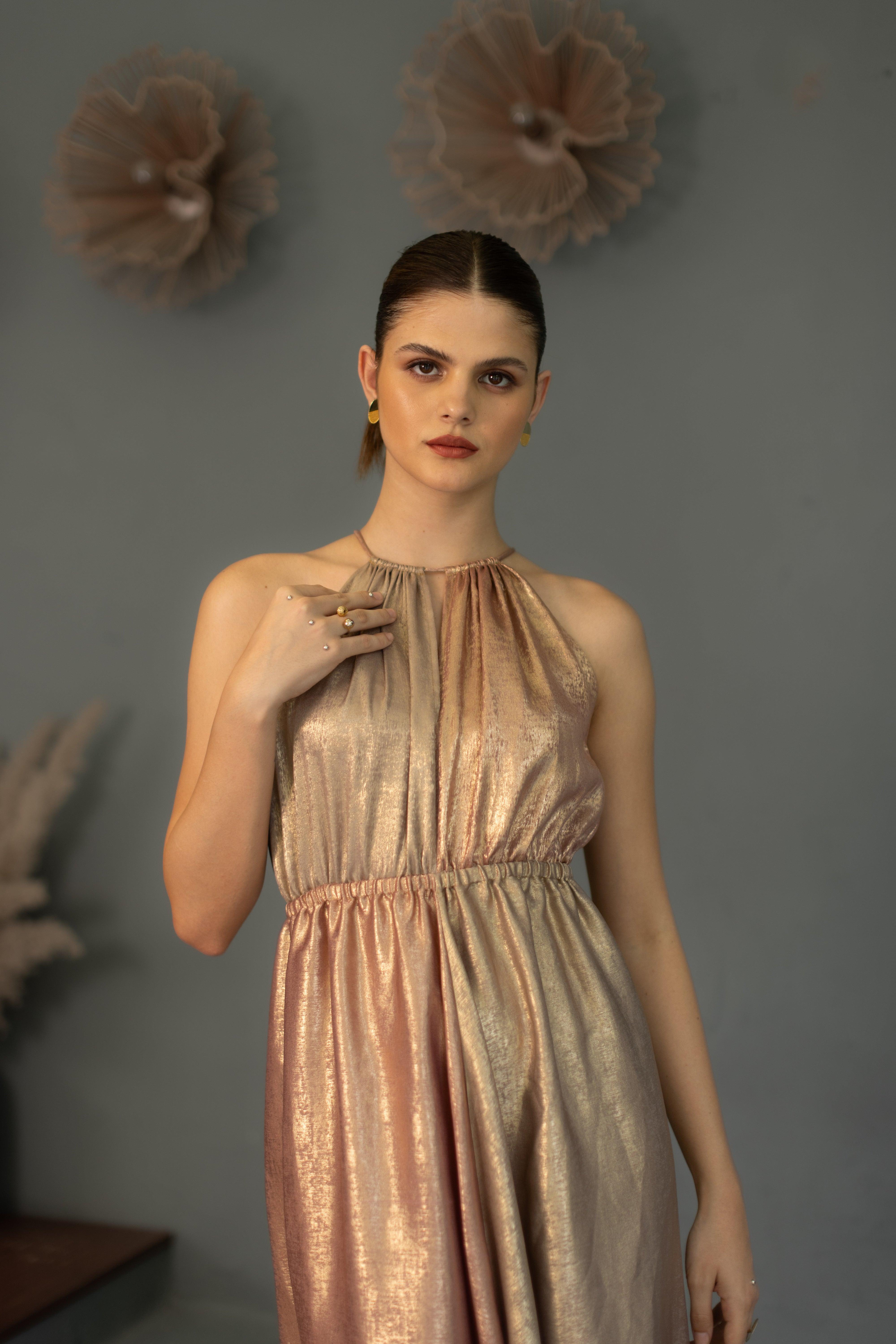 Harper Pink and Gold Two Tone Dress - Ozel