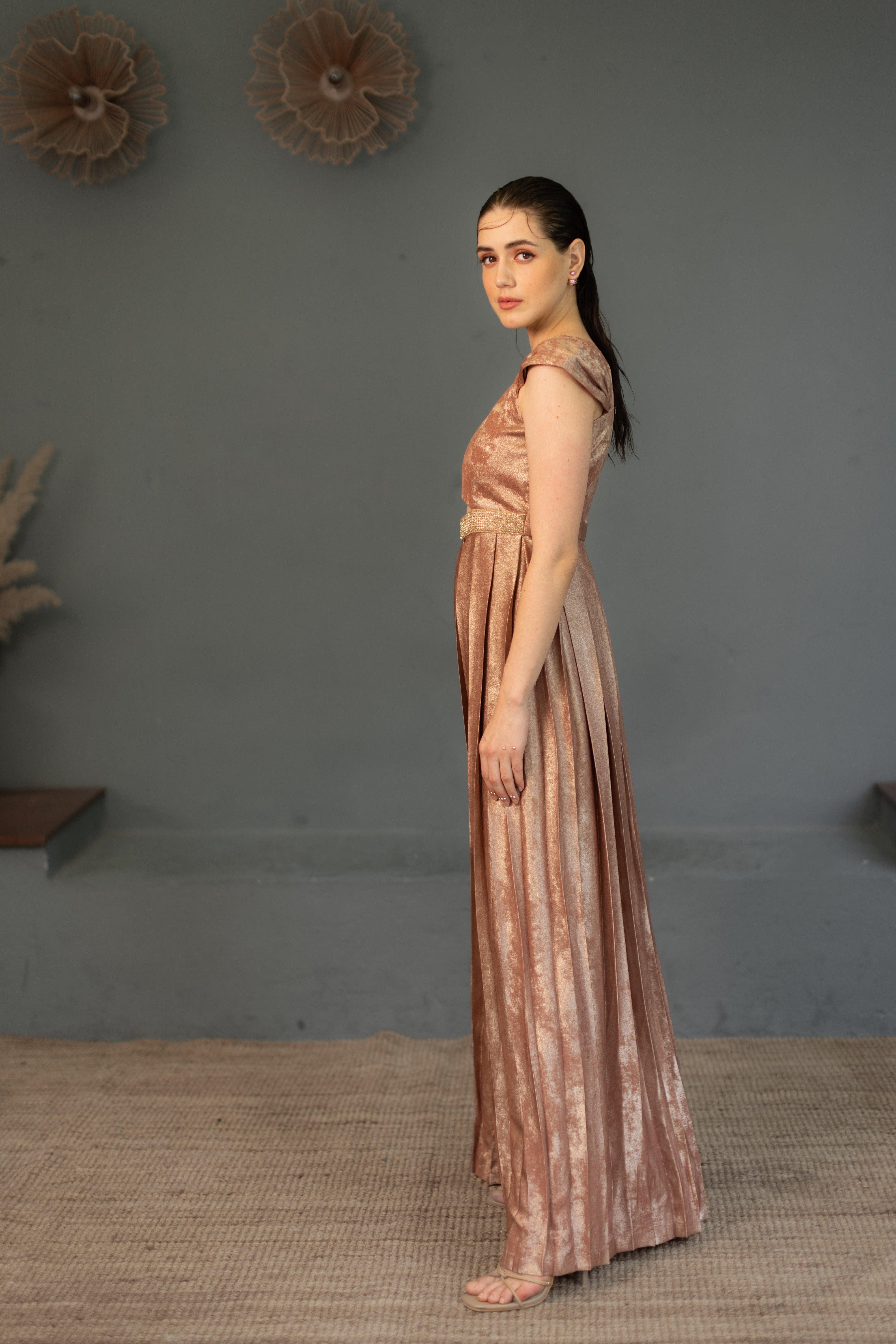 Anya Rose Gold Cut Out Gown - Ozel