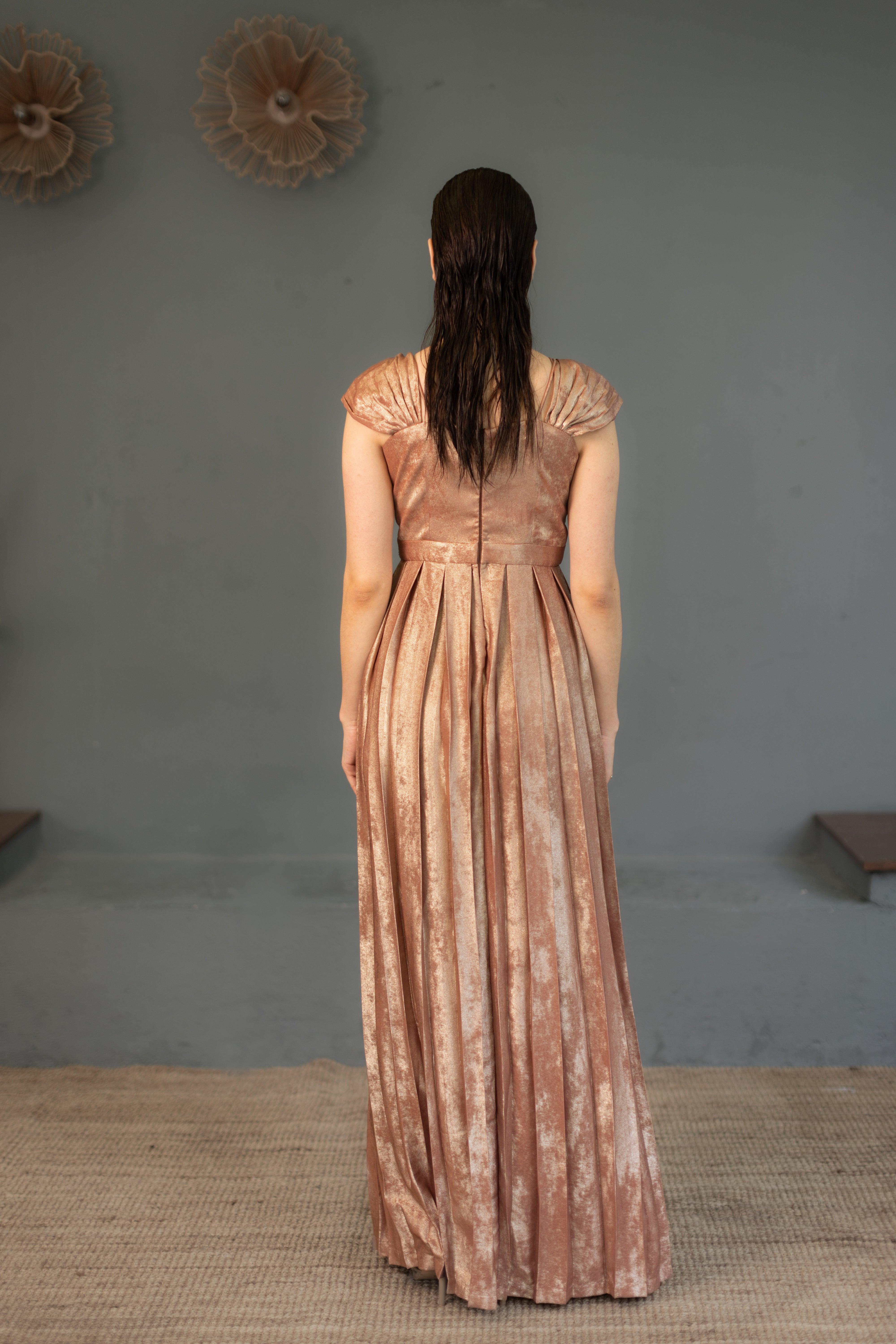 Anya Rose Gold Cut Out Gown - Ozel