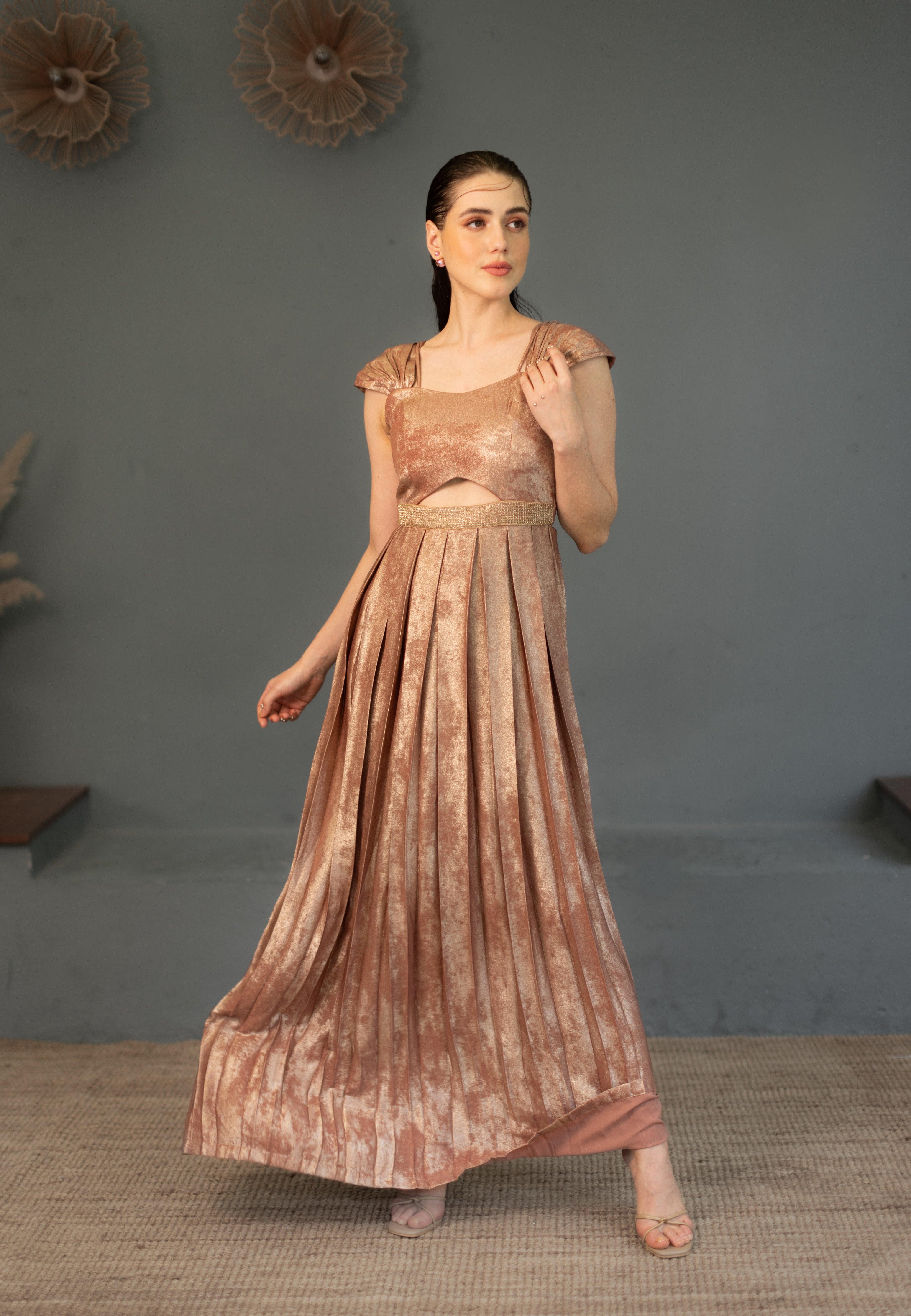 Anya Rose Gold Cut Out Gown - Ozel