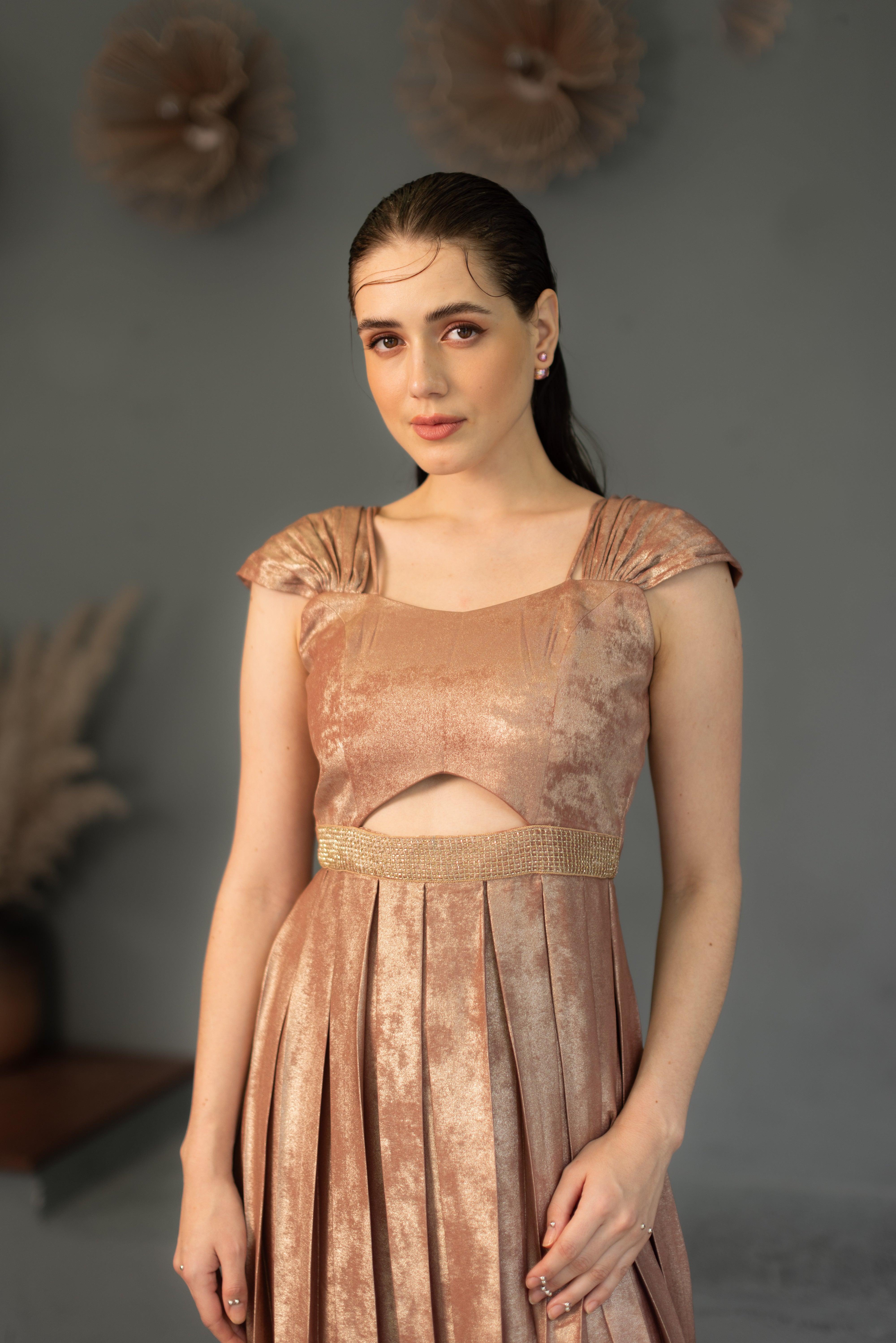 Anya Rose Gold Cut Out Gown - Ozel