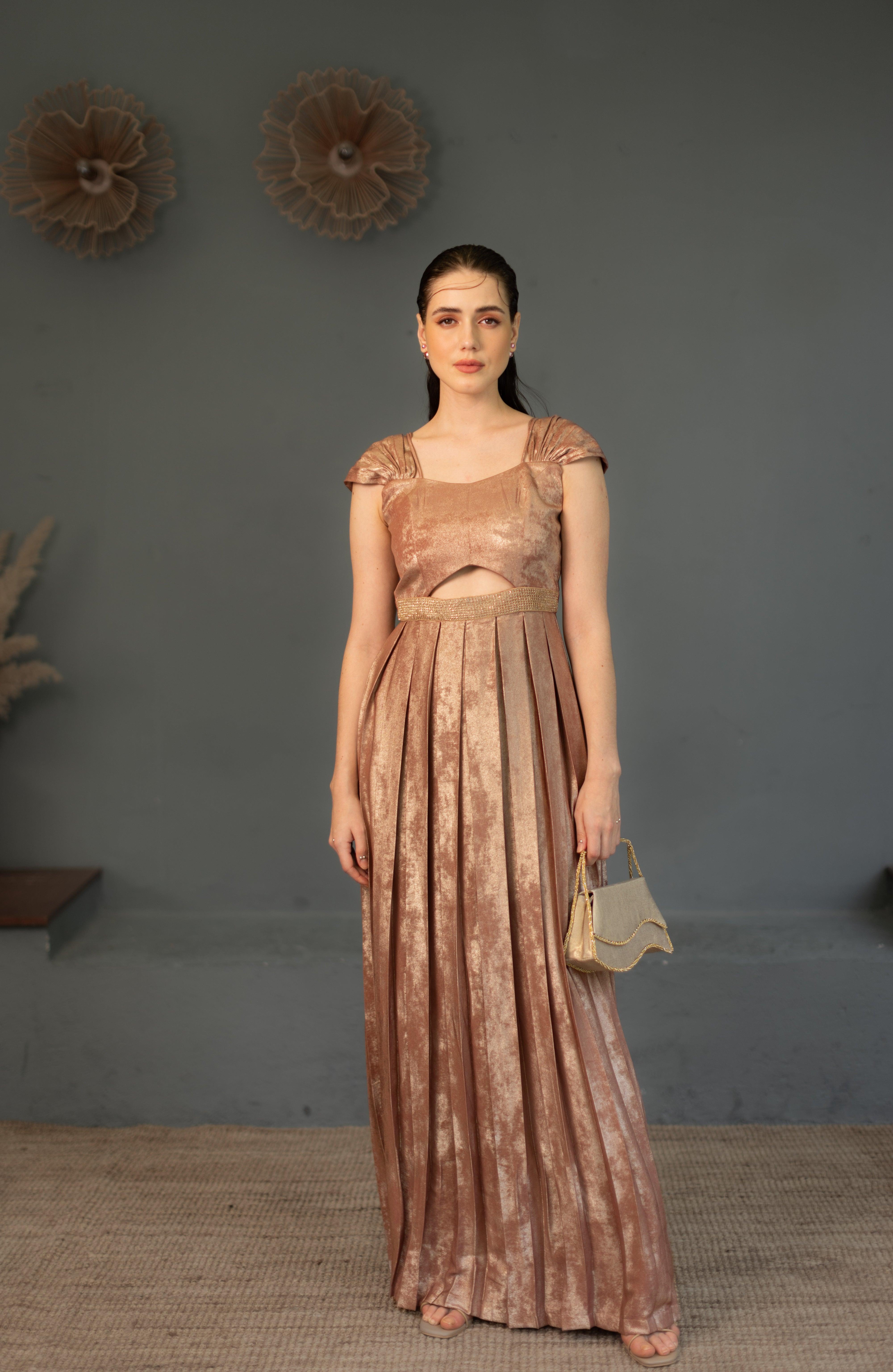 Anya Rose Gold Cut Out Gown - Ozel