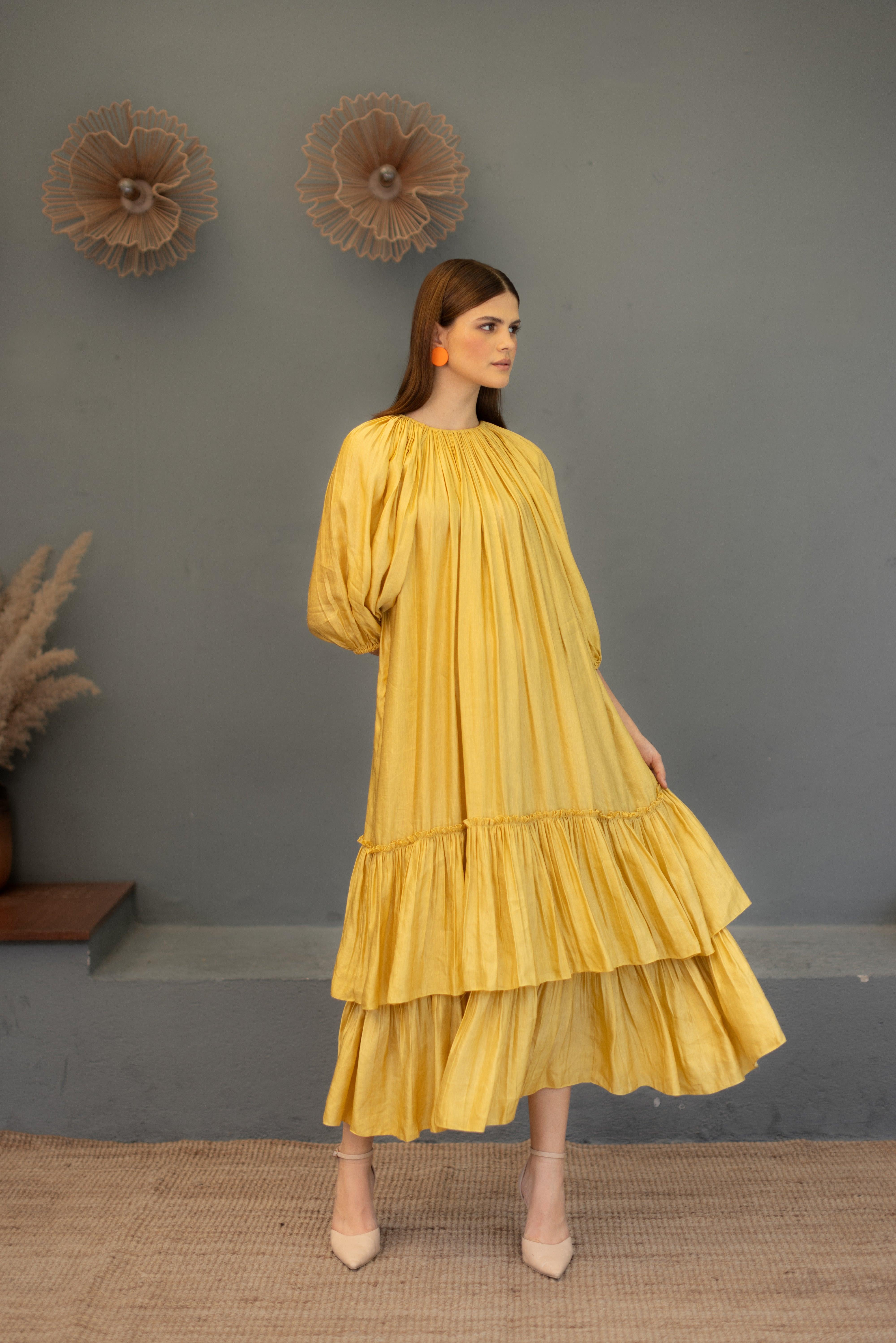 Ariana Mustard Dress with pockets - Ozel