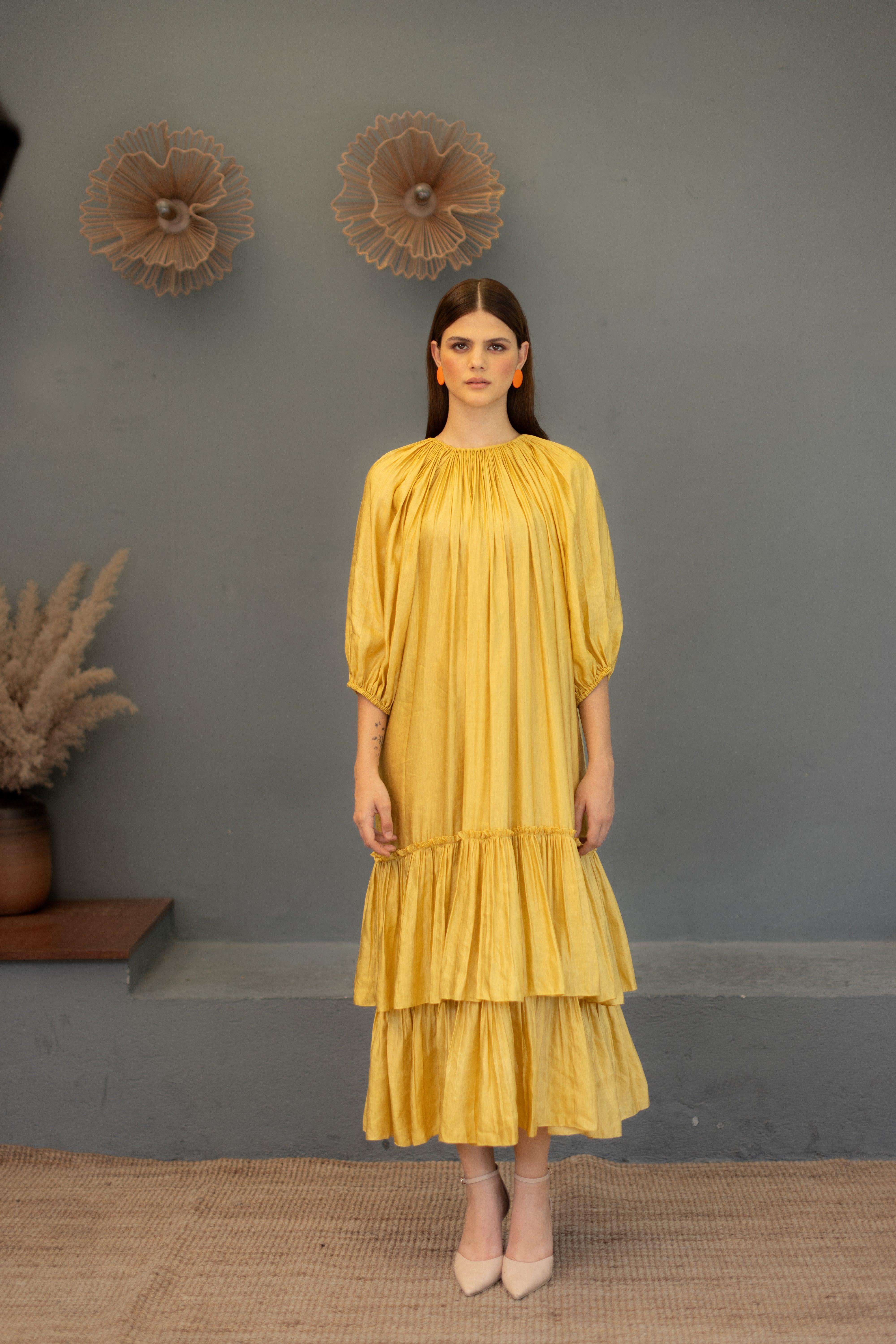 Ariana Mustard Dress with pockets - Ozel