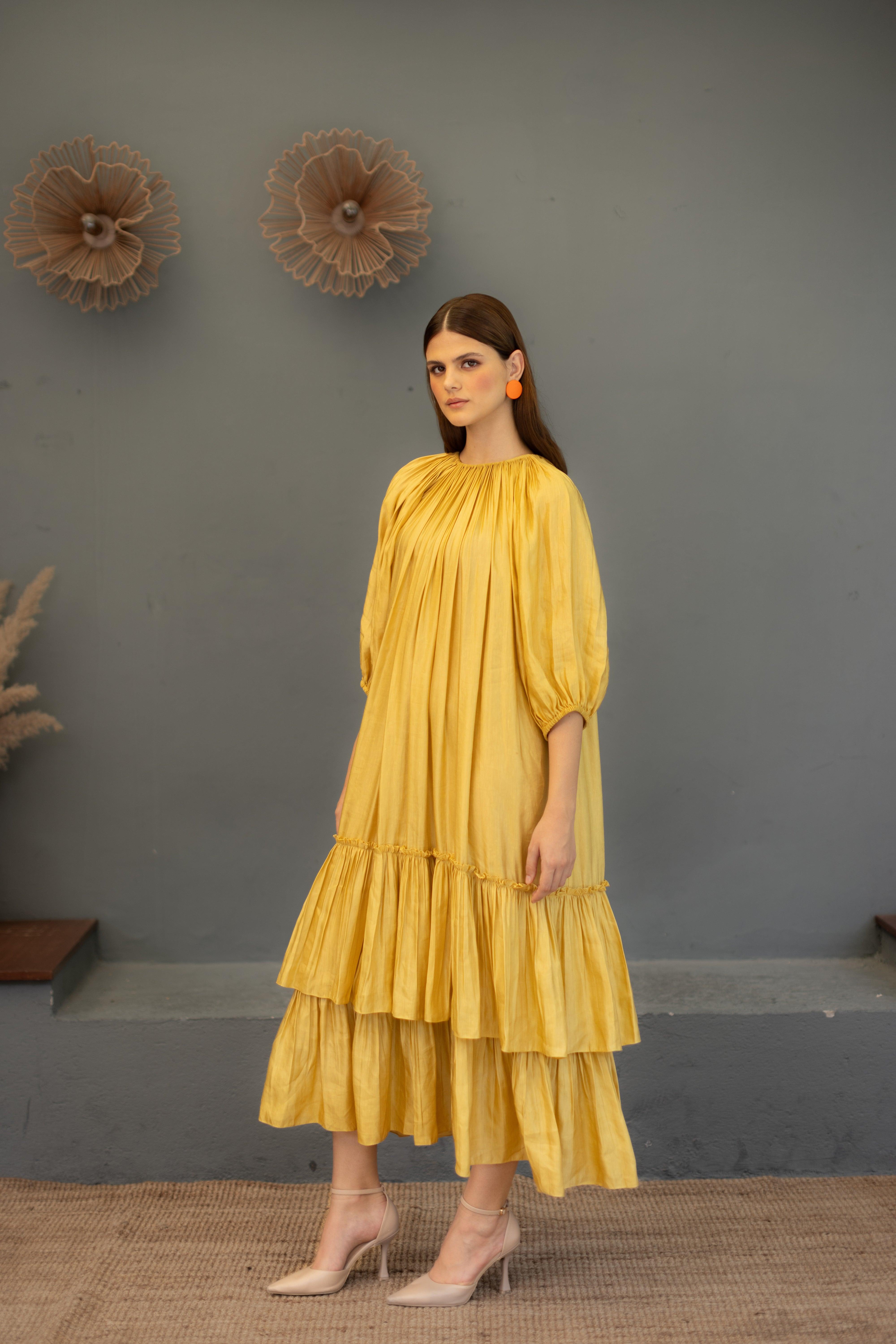 Ariana Mustard Dress with pockets - Ozel