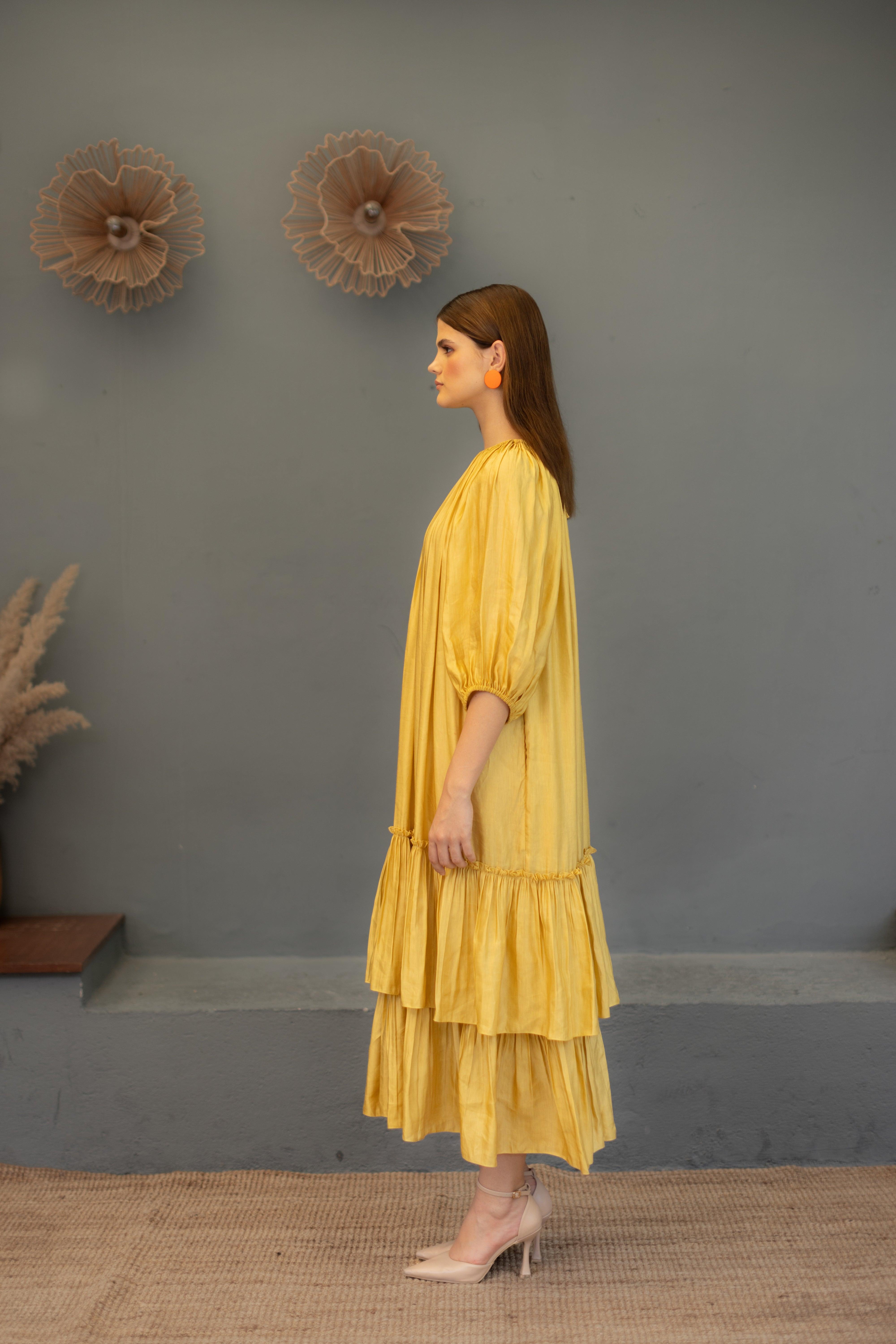 Ariana Mustard Dress with pockets - Ozel