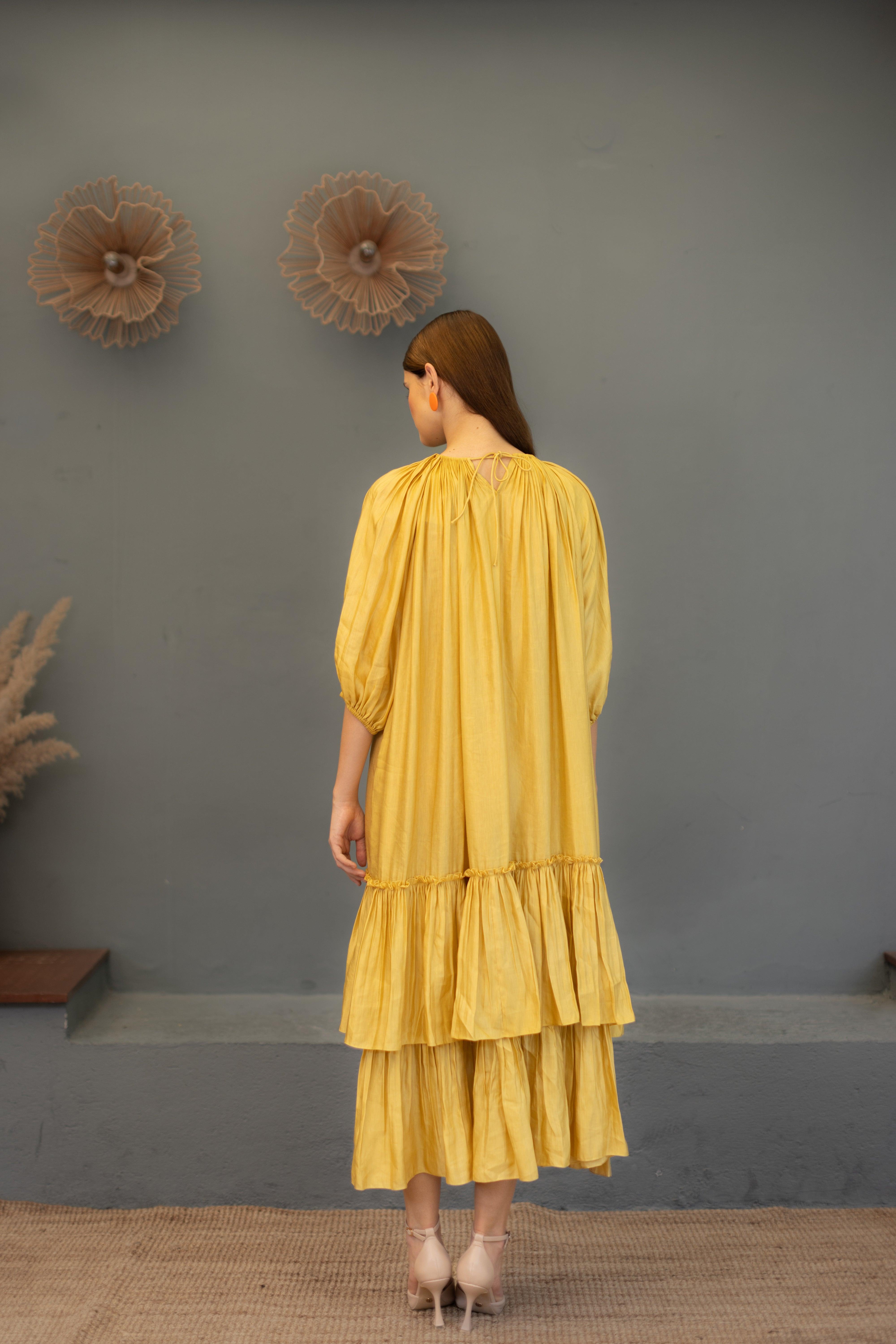 Ariana Mustard Dress with pockets - Ozel