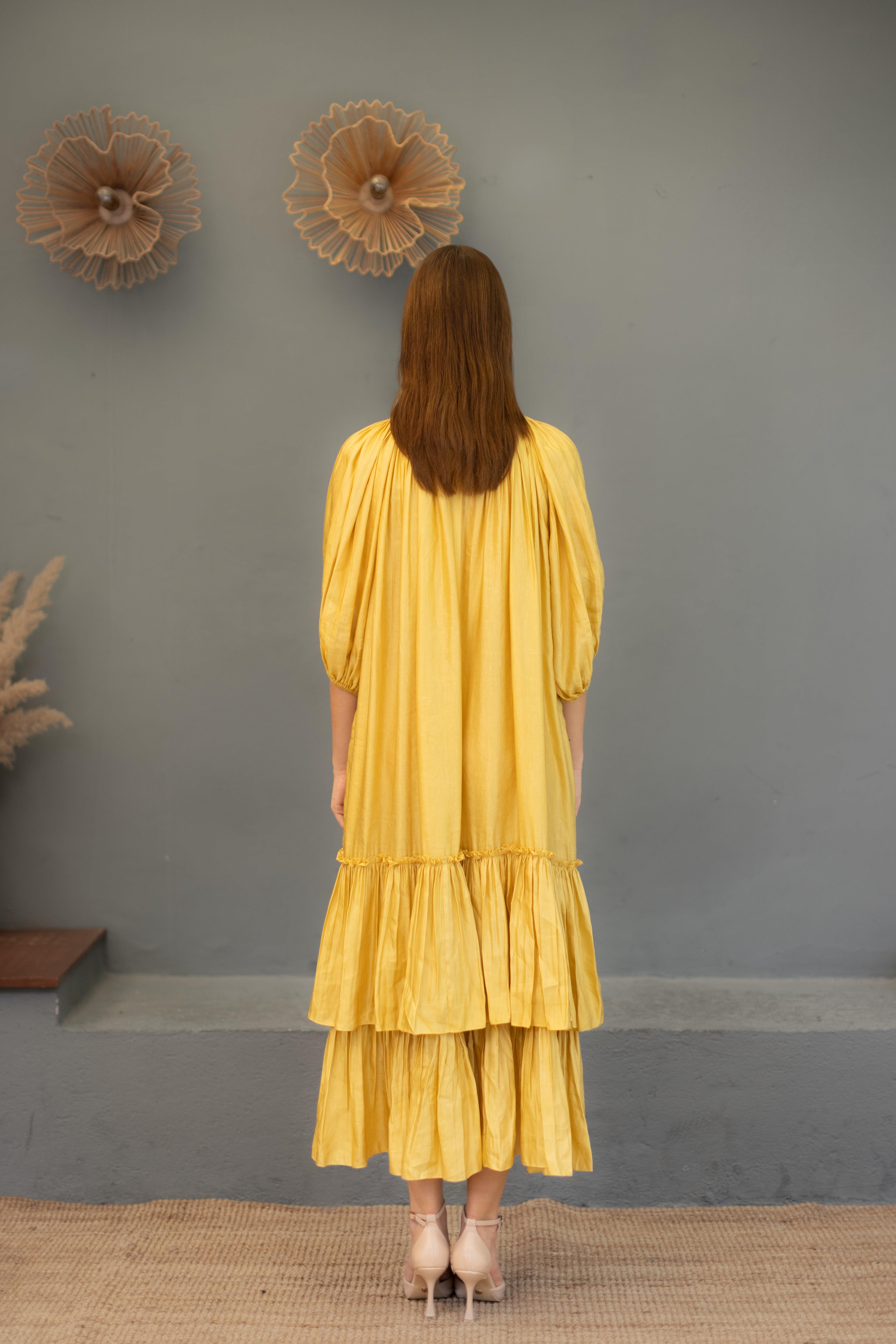 Ariana Mustard Dress with pockets - Ozel