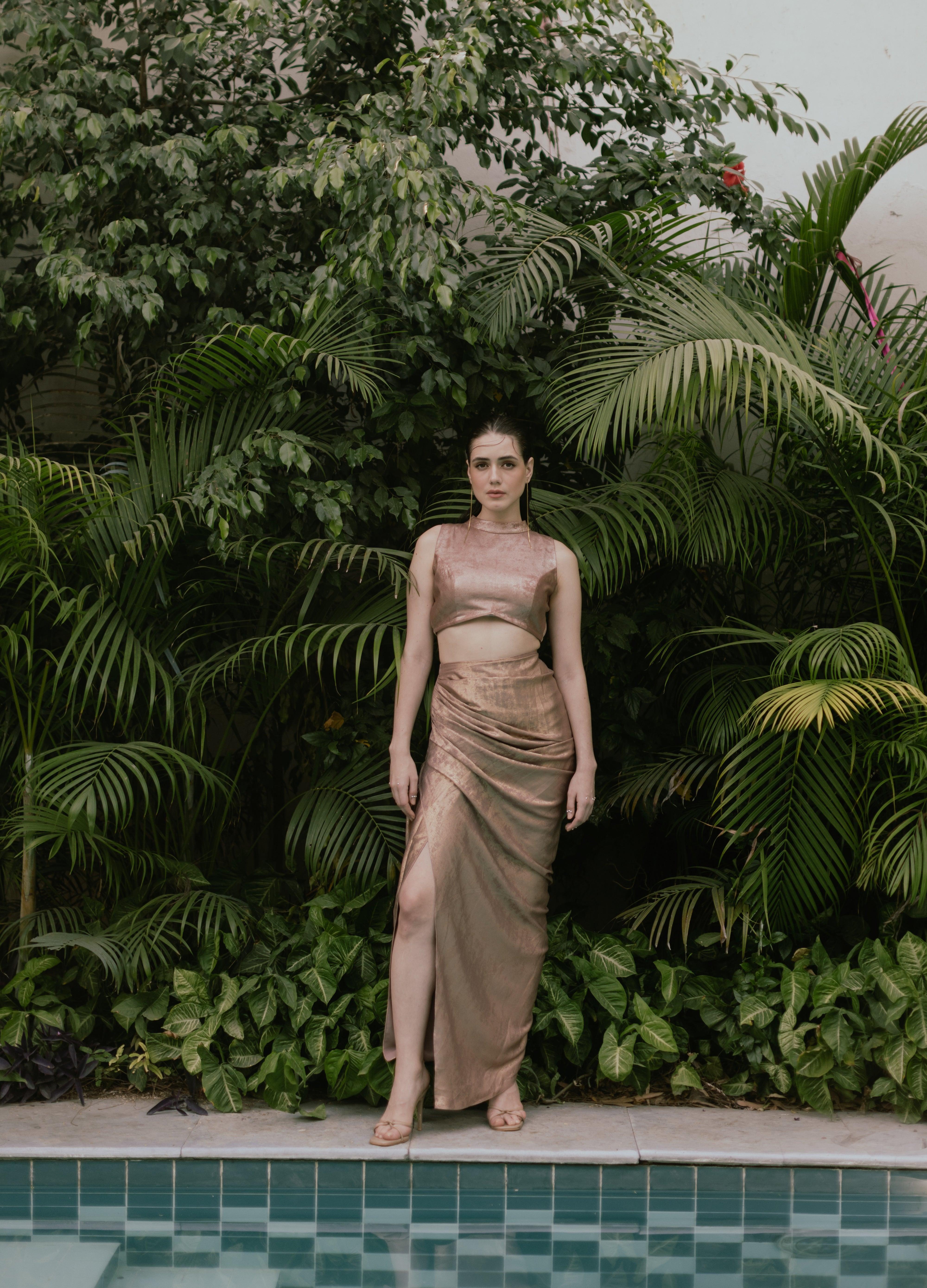 Nina Draped Skirt and Top set - Rose Gold