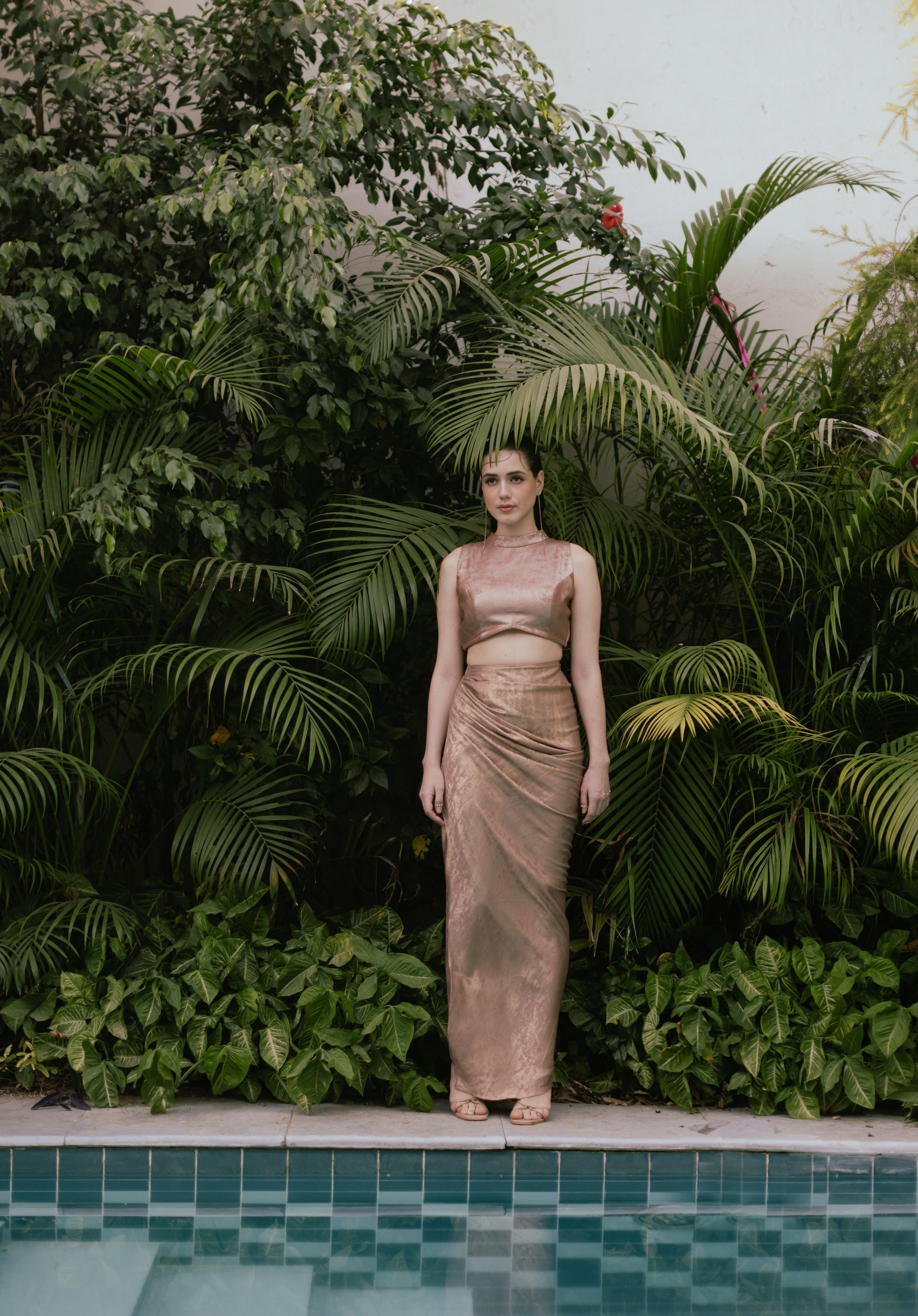Nina Draped Skirt and Top set - Rose Gold - Ozel