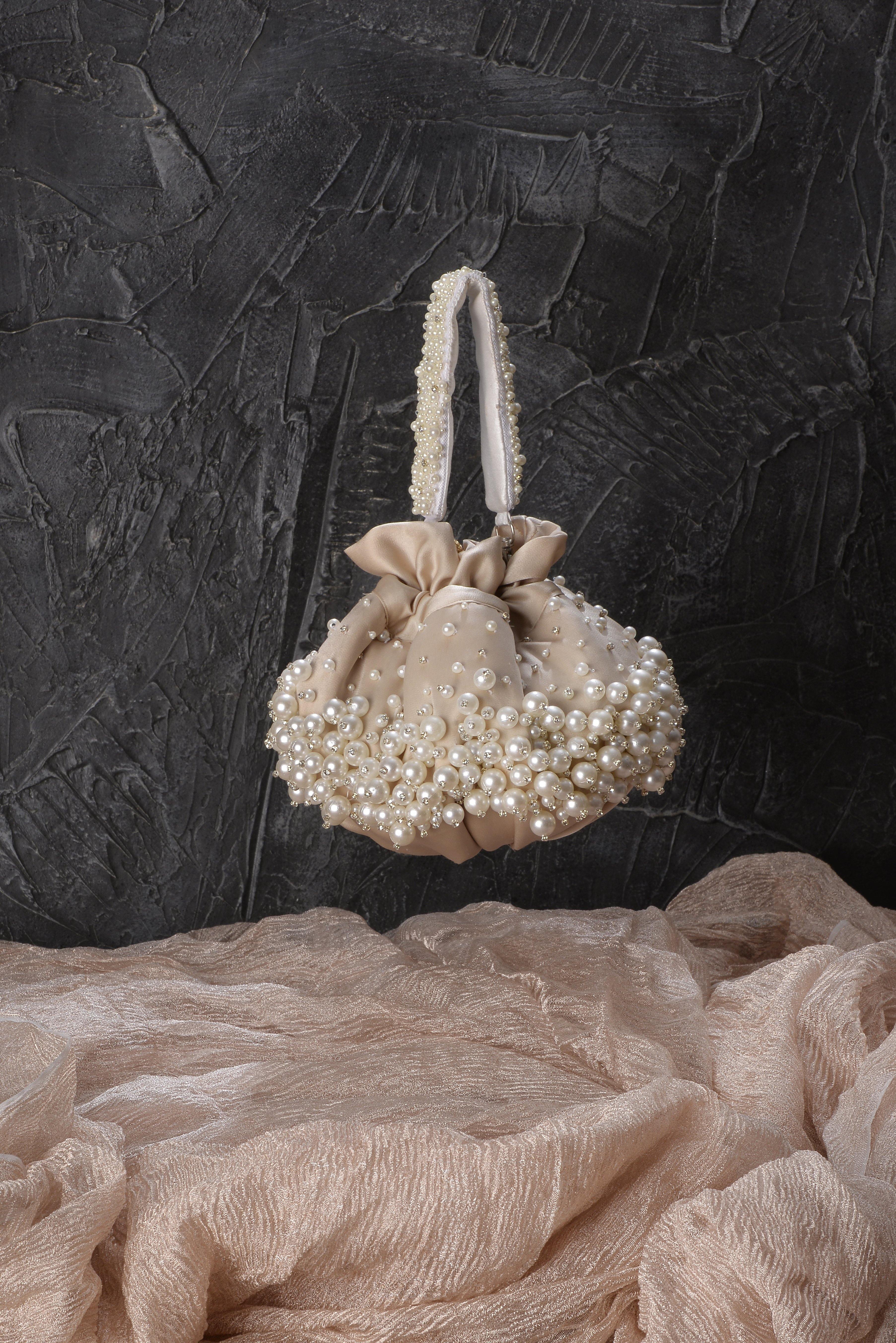 Beige Bijoux Potli Bag with Handle - Ozel Bir Sey