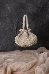 Beige Bijoux Potli Bag with Handle - Ozel Bir Sey