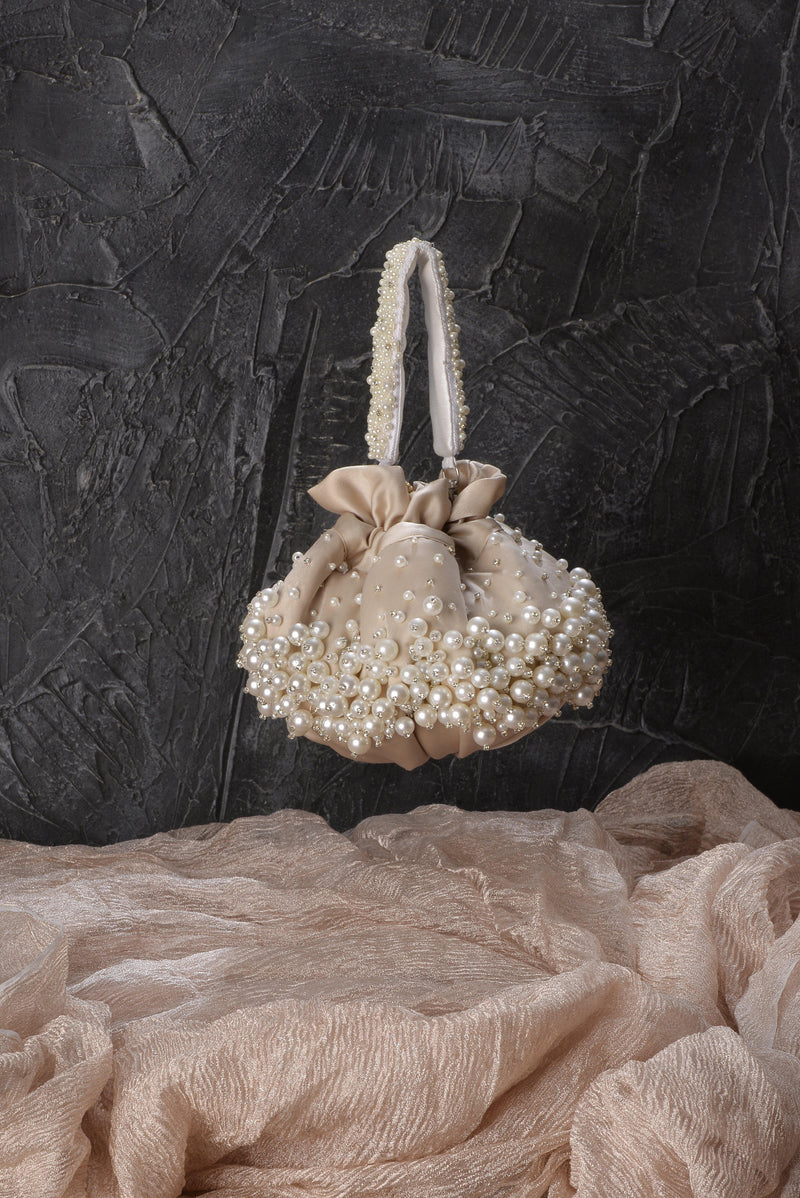 Beige Bijoux Potli Bag with Handle - Ozel Bir Sey