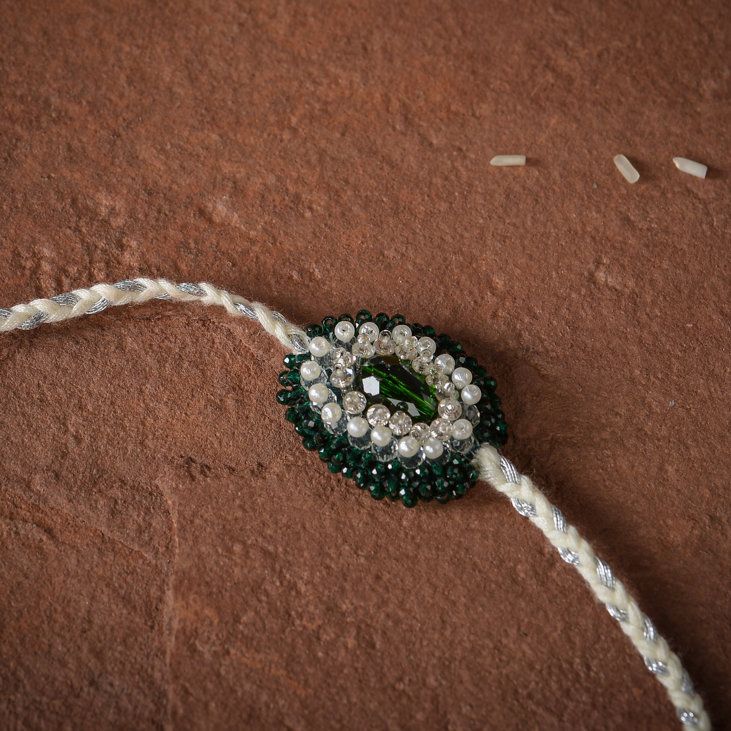 Anshuman Emerald Pearl and Stone Green Rakhi Lumba - Ozel