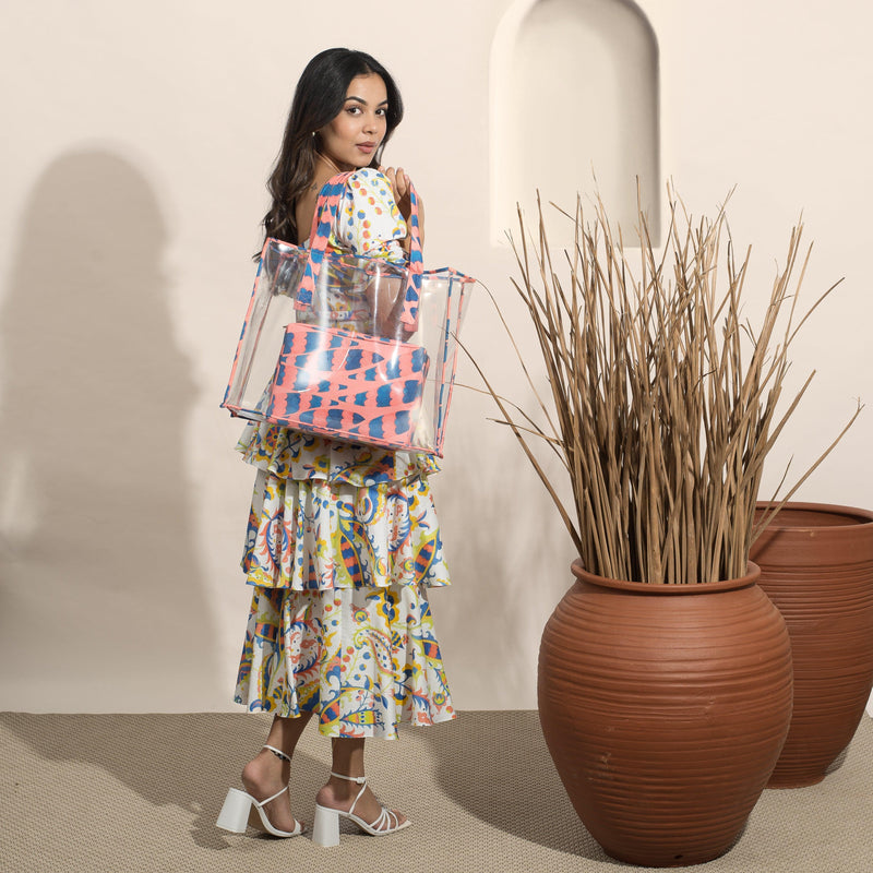 Mon Cheri Printed Skirt and Printed Top with Sleeves