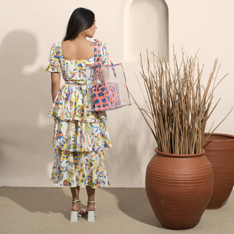 Mon Cheri Printed Skirt and Printed Top with Sleeves