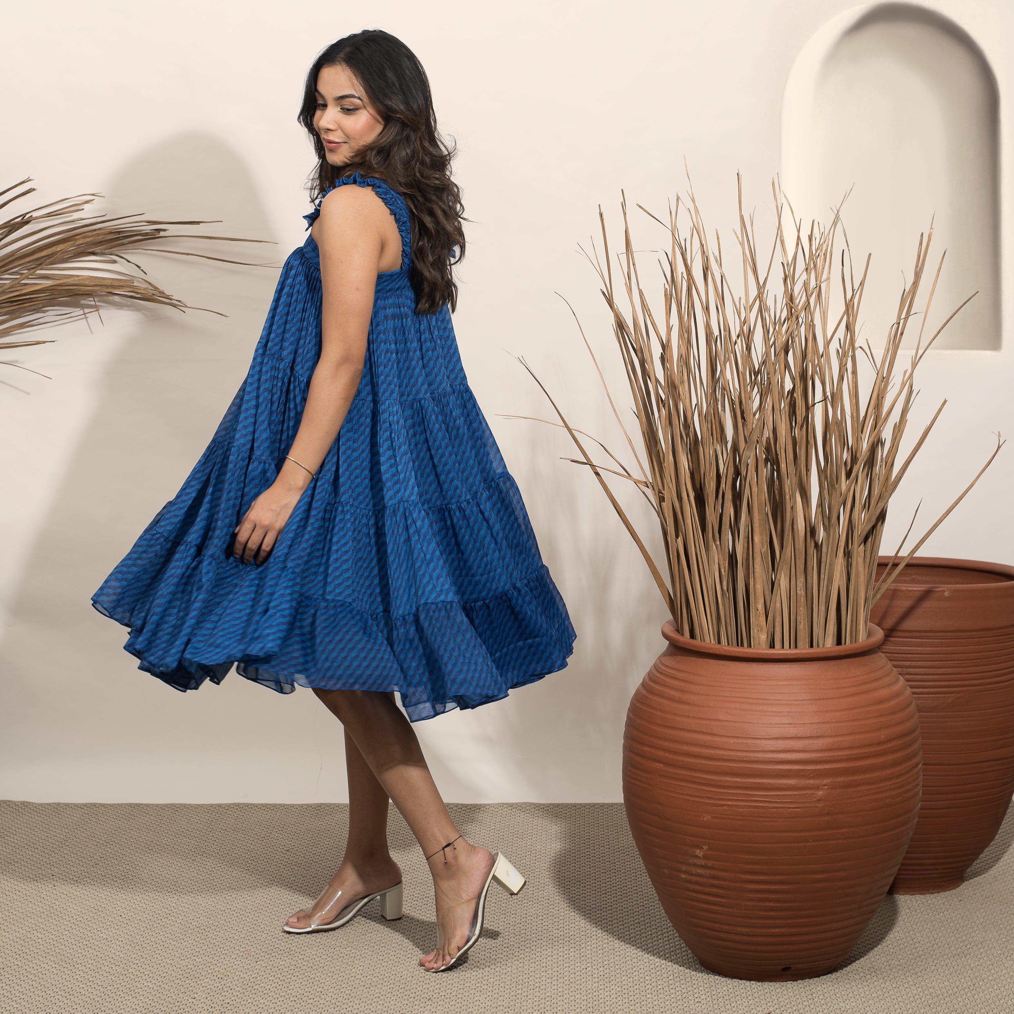 Noir Blue Flare Dress - Ozel