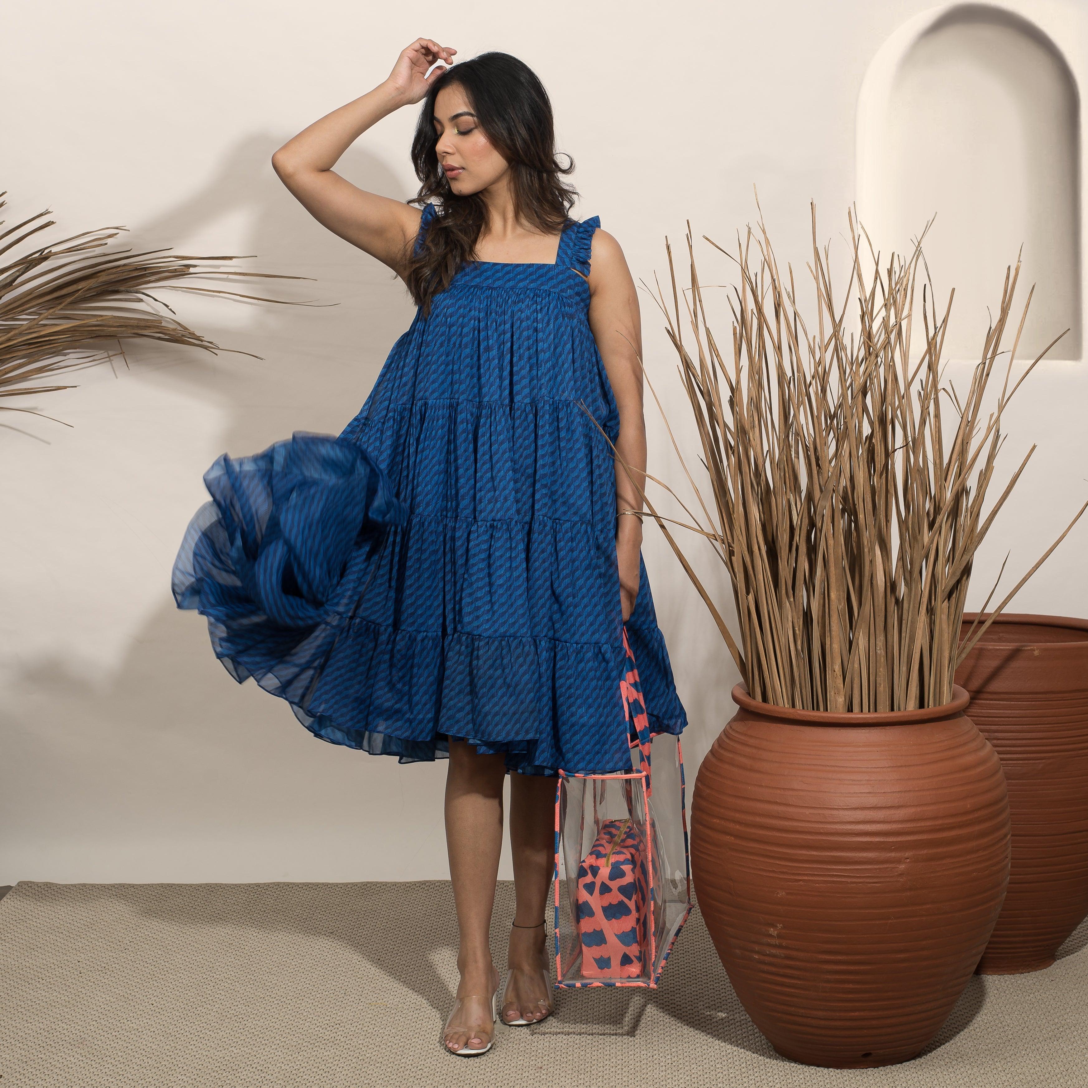 Noir Blue Flare Dress - Ozel