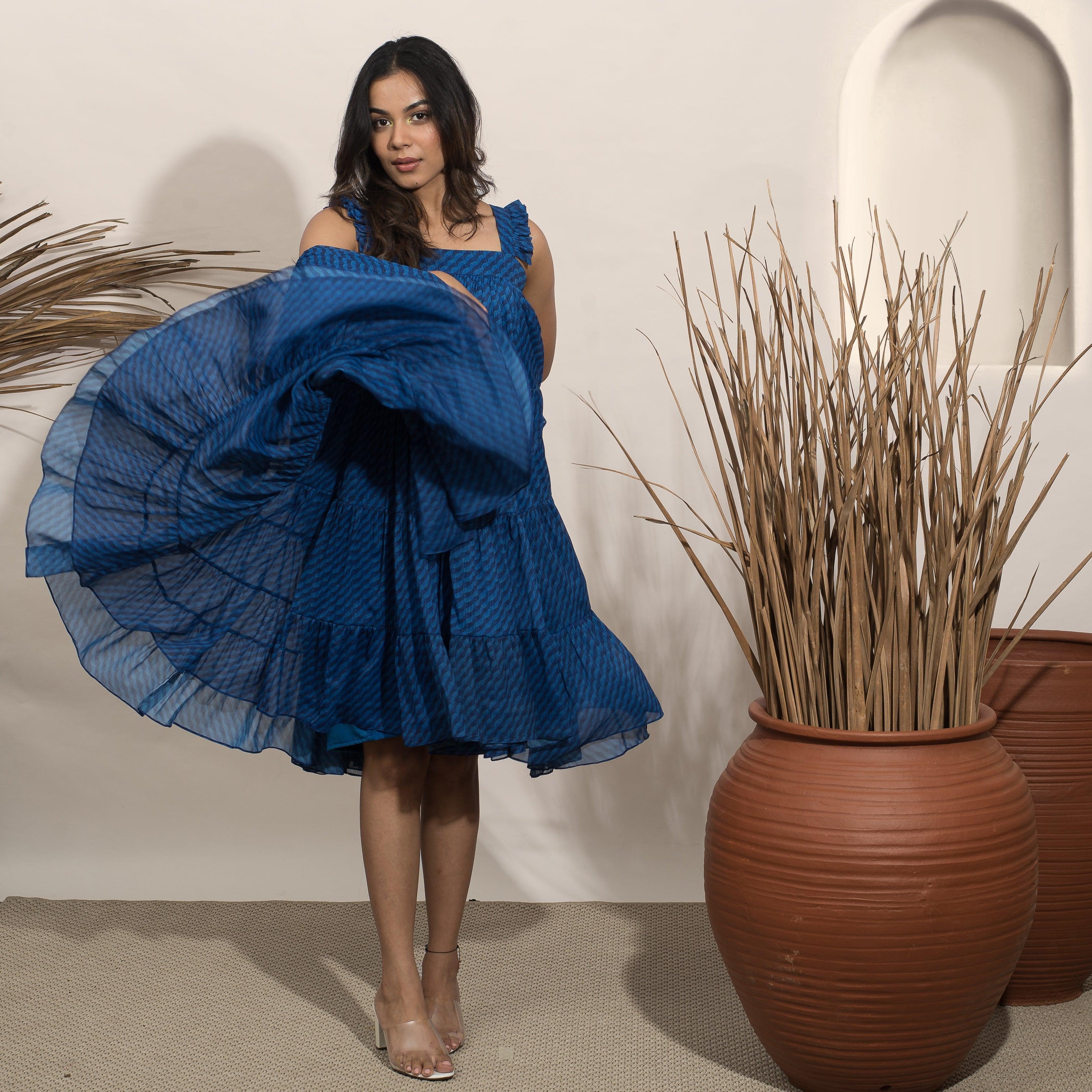 Noir Blue Flare Dress - Ozel